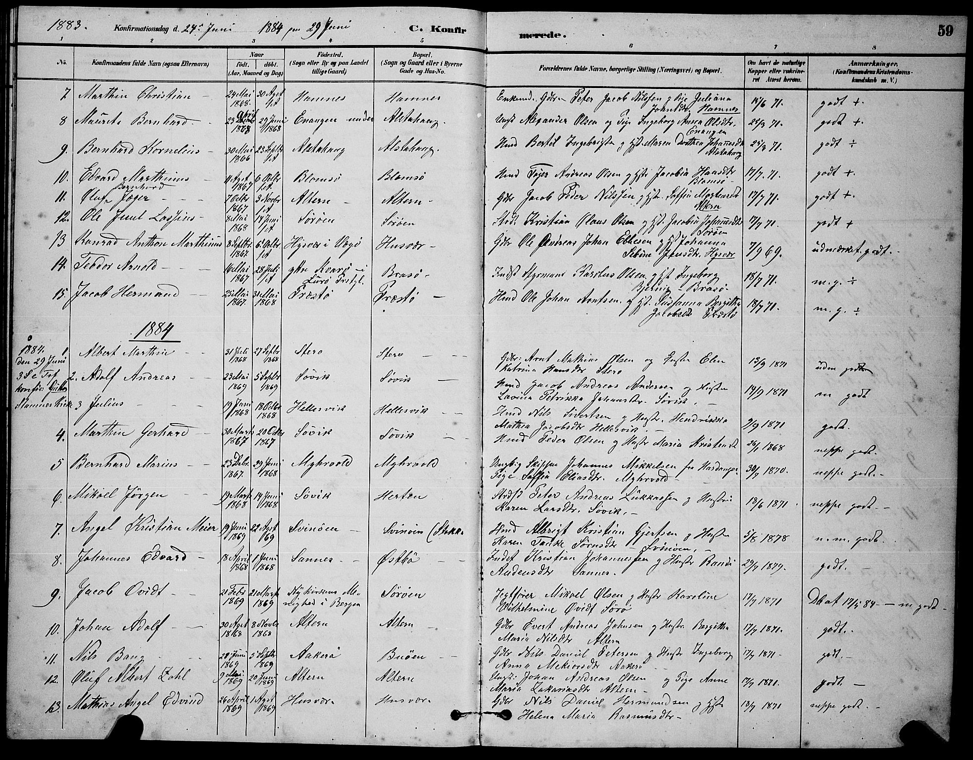 Ministerialprotokoller, klokkerbøker og fødselsregistre - Nordland, AV/SAT-A-1459/830/L0462: Parish register (copy) no. 830C04, 1882-1895, p. 59