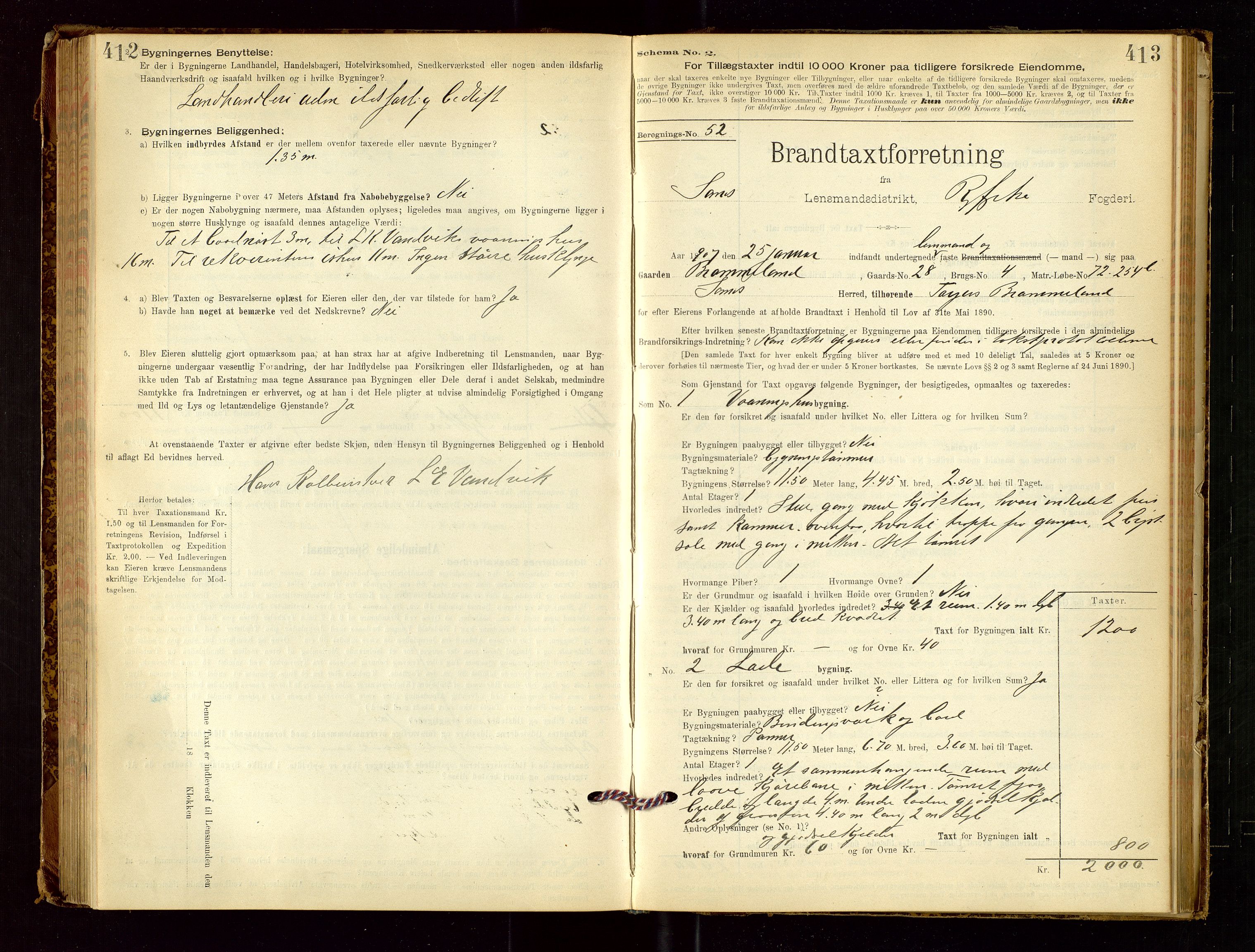 Sand lensmannskontor, AV/SAST-A-100415/Goc/L0001: "Brandtaxationsprotokol", 1895-1935, p. 412-413