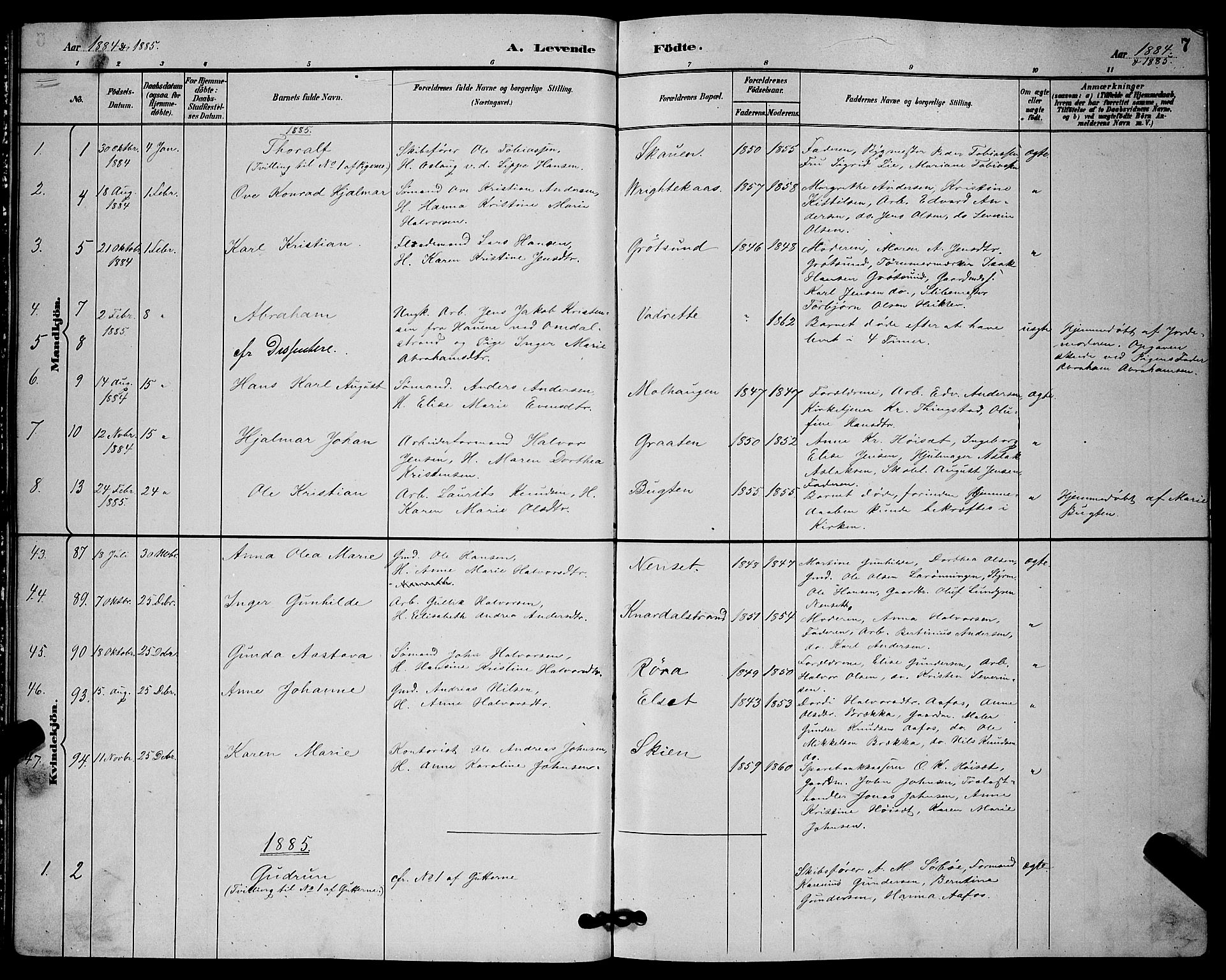 Solum kirkebøker, SAKO/A-306/G/Ga/L0007: Parish register (copy) no. I 7, 1884-1898, p. 7