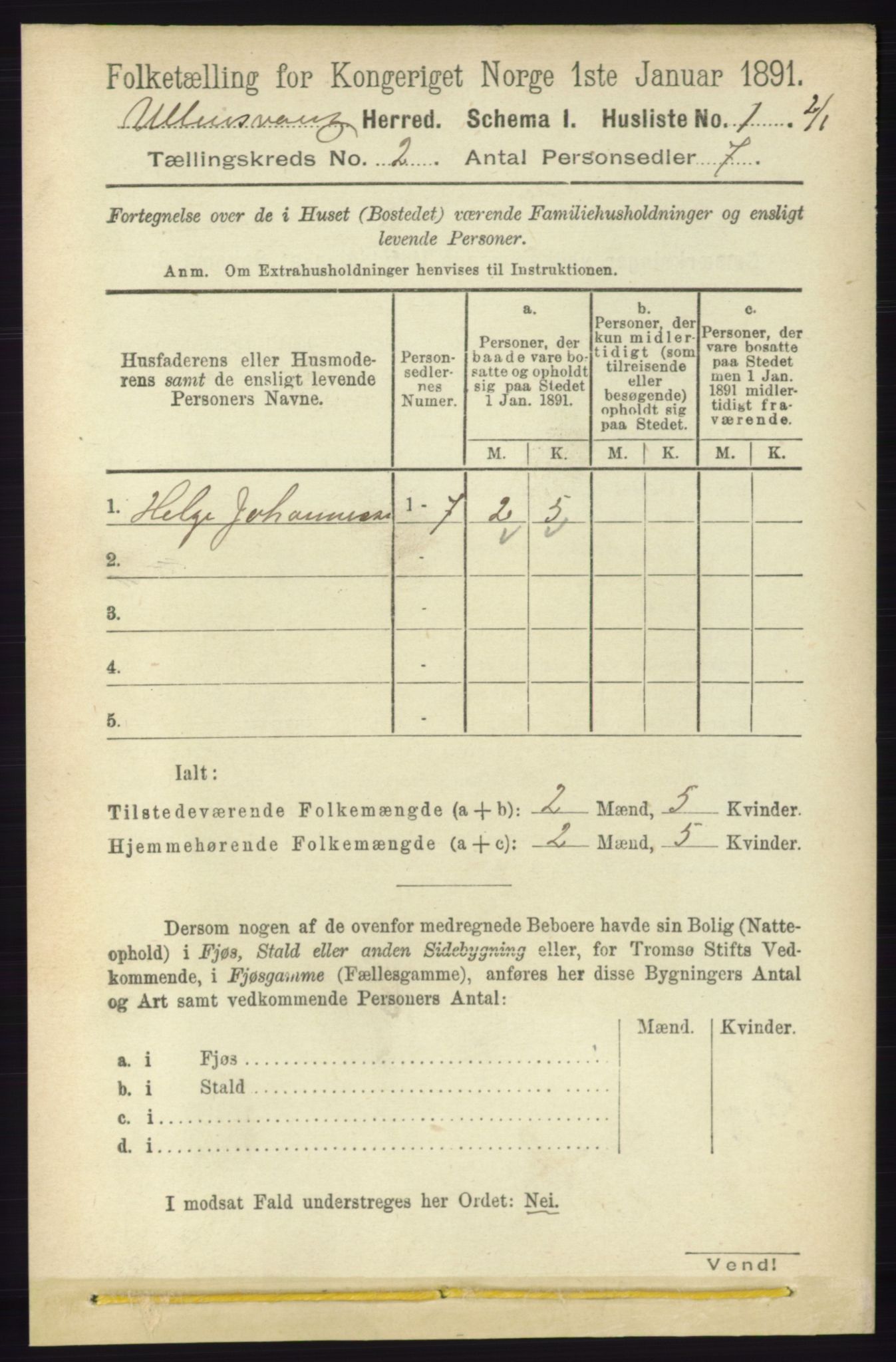 RA, 1891 census for 1230 Ullensvang, 1891, p. 282