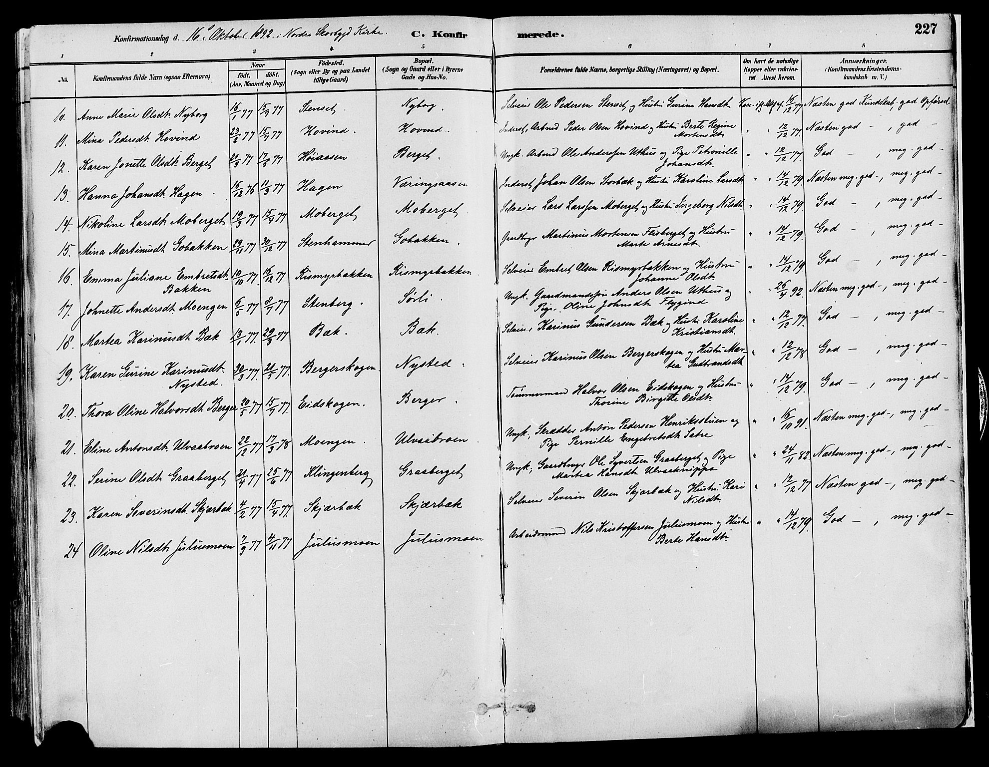 Elverum prestekontor, AV/SAH-PREST-044/H/Ha/Haa/L0013: Parish register (official) no. 13, 1880-1890, p. 227