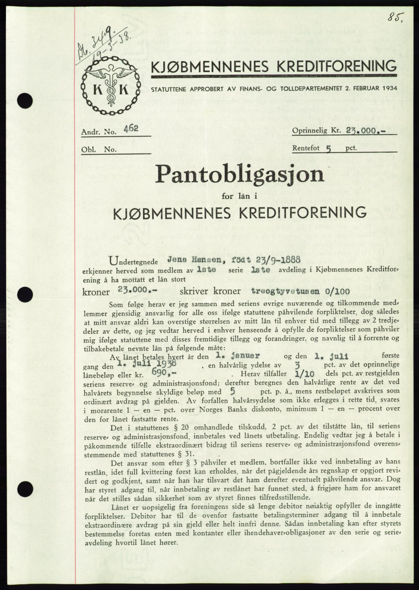 Søre Sunnmøre sorenskriveri, AV/SAT-A-4122/1/2/2C/L0065: Mortgage book no. 59, 1938-1938, Diary no: : 349/1938