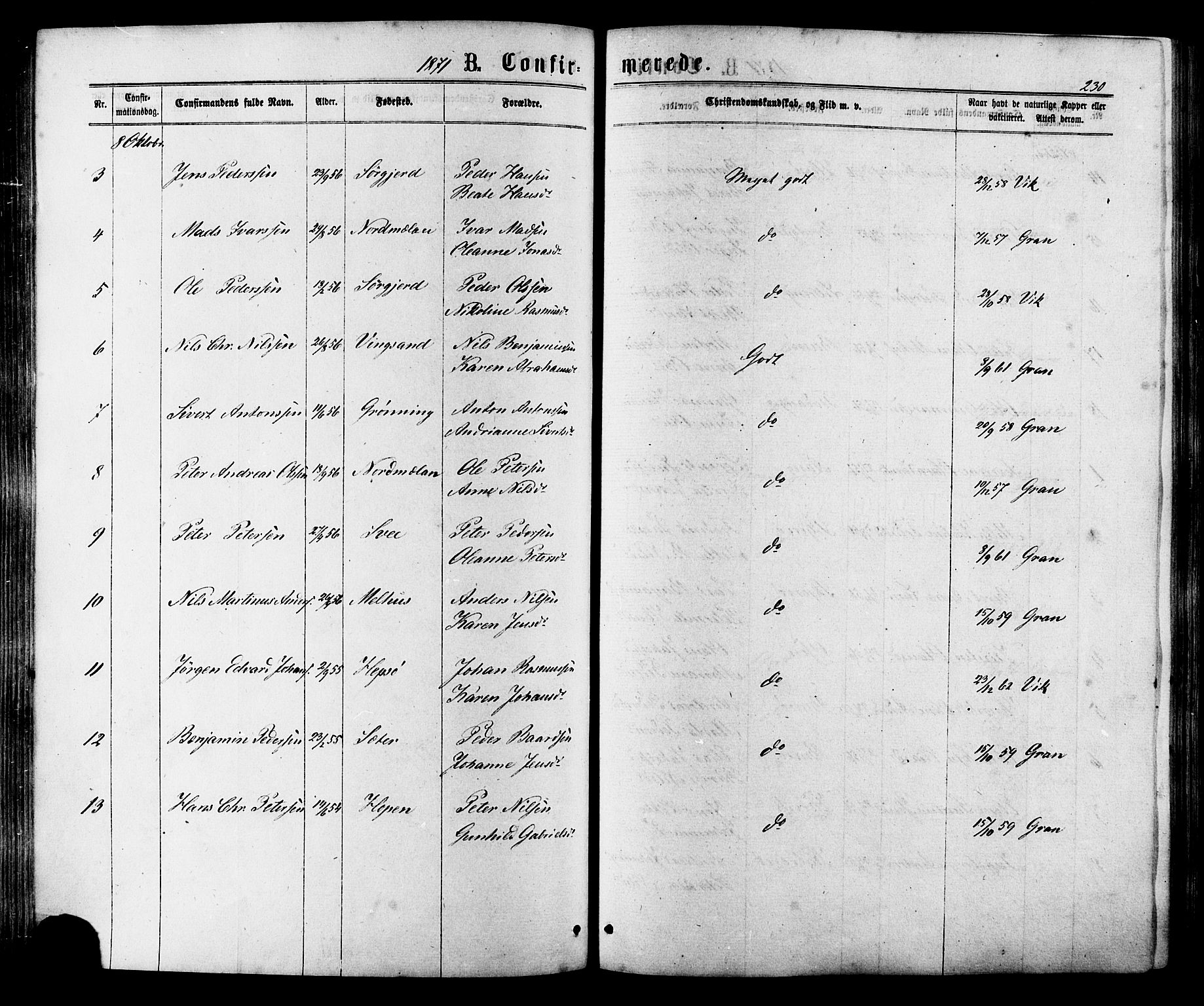 Ministerialprotokoller, klokkerbøker og fødselsregistre - Sør-Trøndelag, AV/SAT-A-1456/657/L0706: Parish register (official) no. 657A07, 1867-1878, p. 230