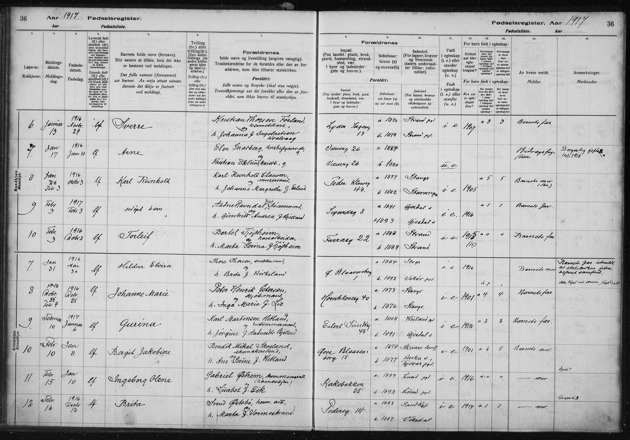 St. Petri sokneprestkontor, AV/SAST-A-101813/002/A/L0001: Birth register no. 1, 1916-1922, p. 36