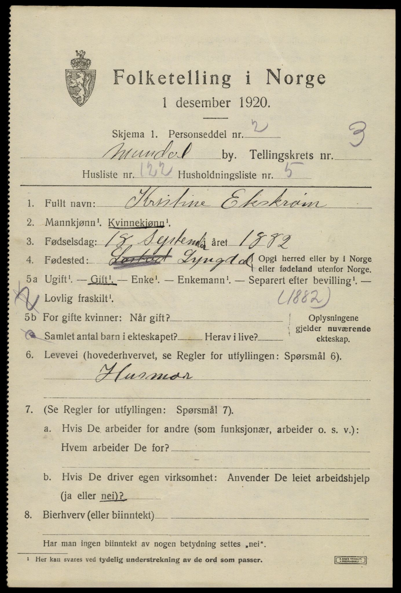 SAK, 1920 census for Mandal, 1920, p. 6843