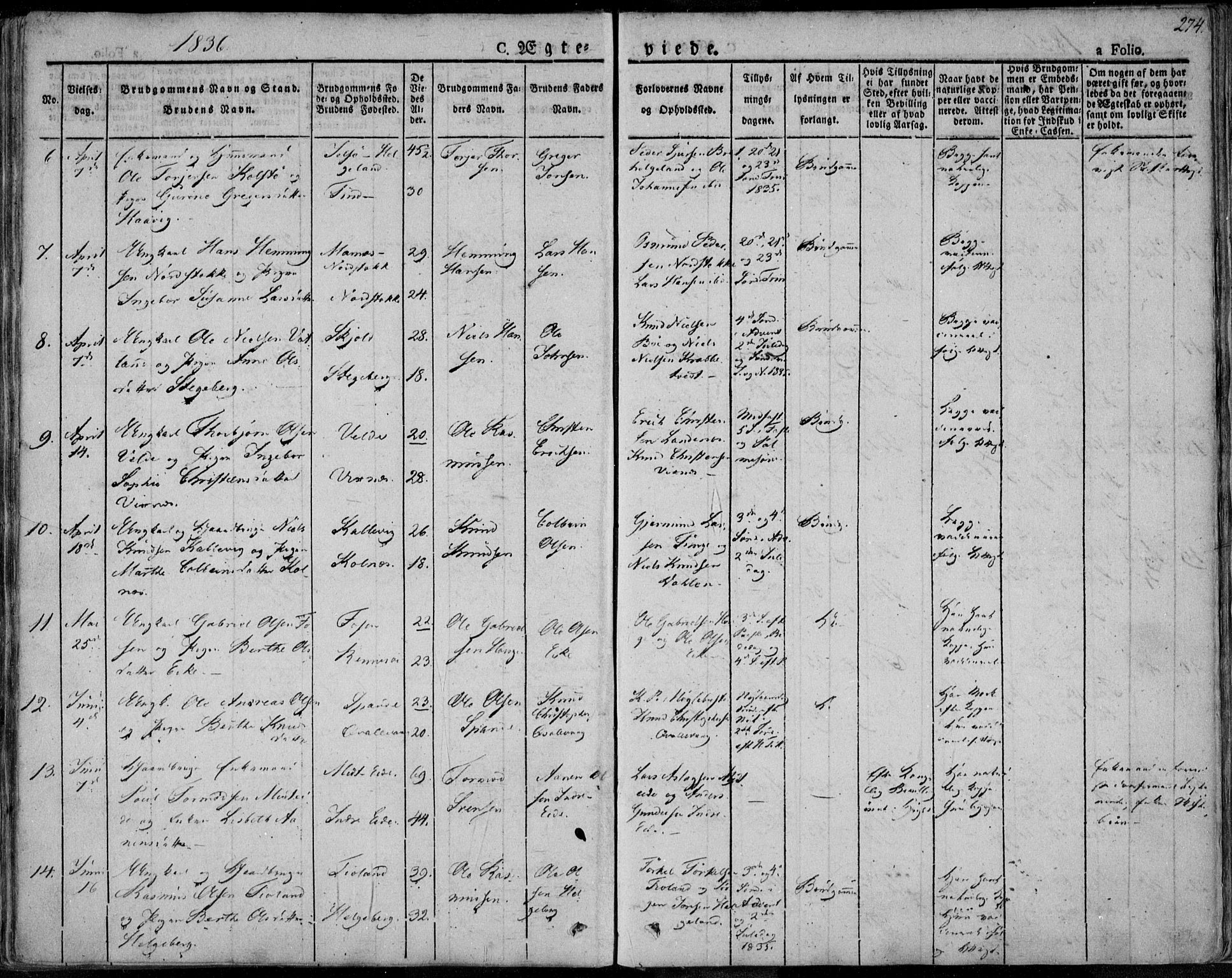 Avaldsnes sokneprestkontor, SAST/A -101851/H/Ha/Haa/L0005: Parish register (official) no. A 5.1, 1825-1841, p. 274