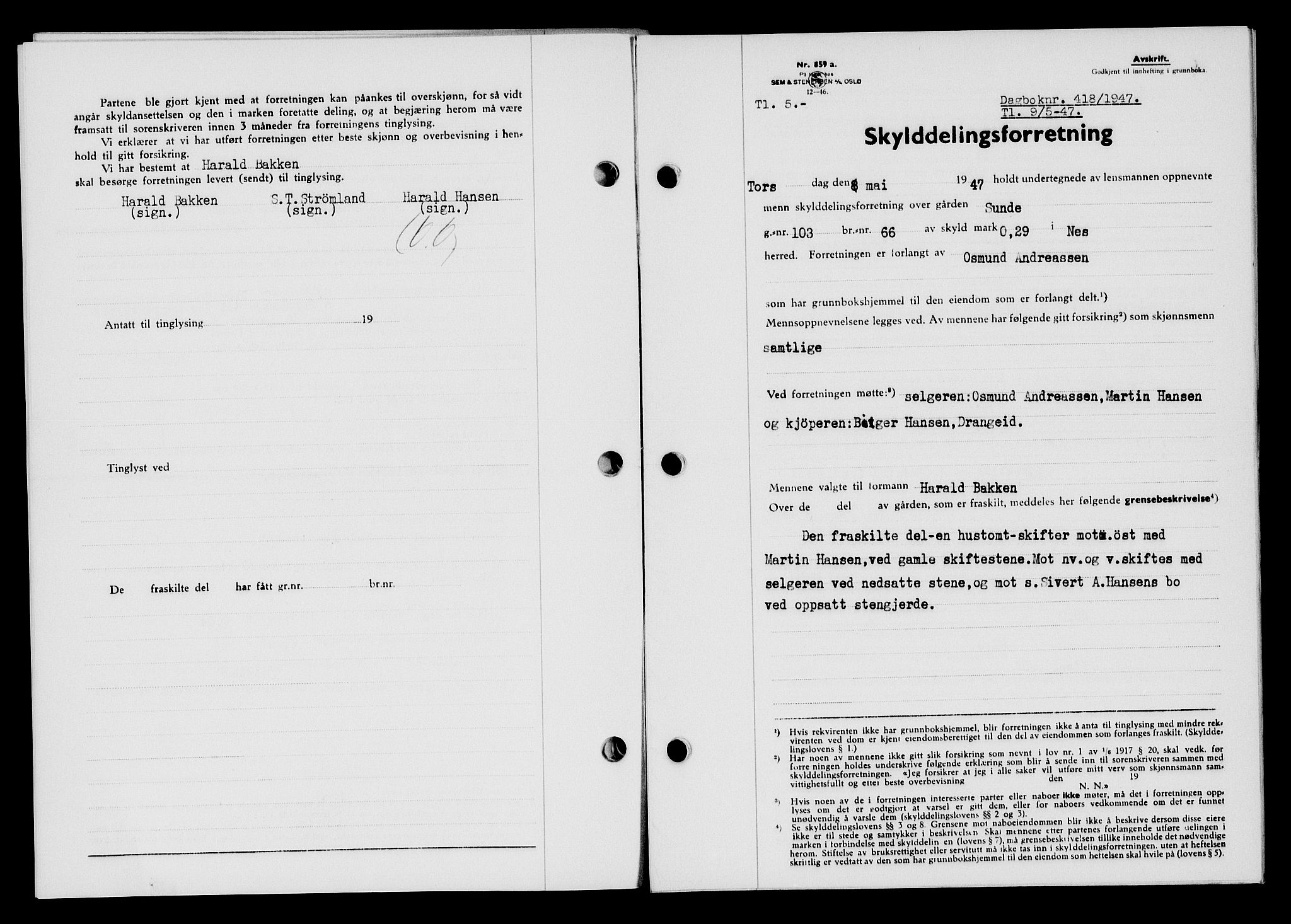 Flekkefjord sorenskriveri, SAK/1221-0001/G/Gb/Gba/L0062: Mortgage book no. A-10, 1947-1947, Diary no: : 418/1947