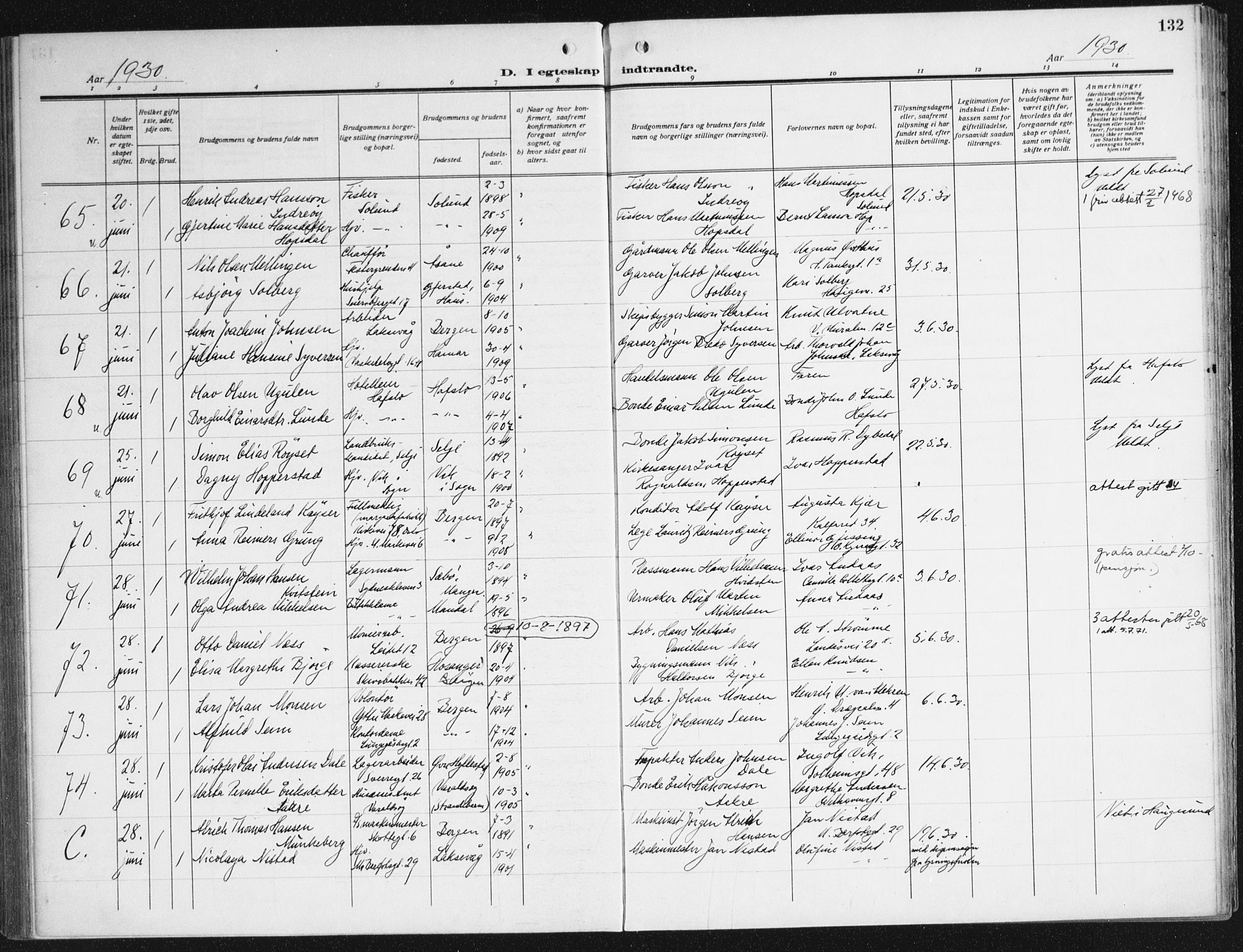 Domkirken sokneprestembete, AV/SAB-A-74801/H/Haa/L0039: Parish register (official) no. D 6, 1921-1937, p. 132