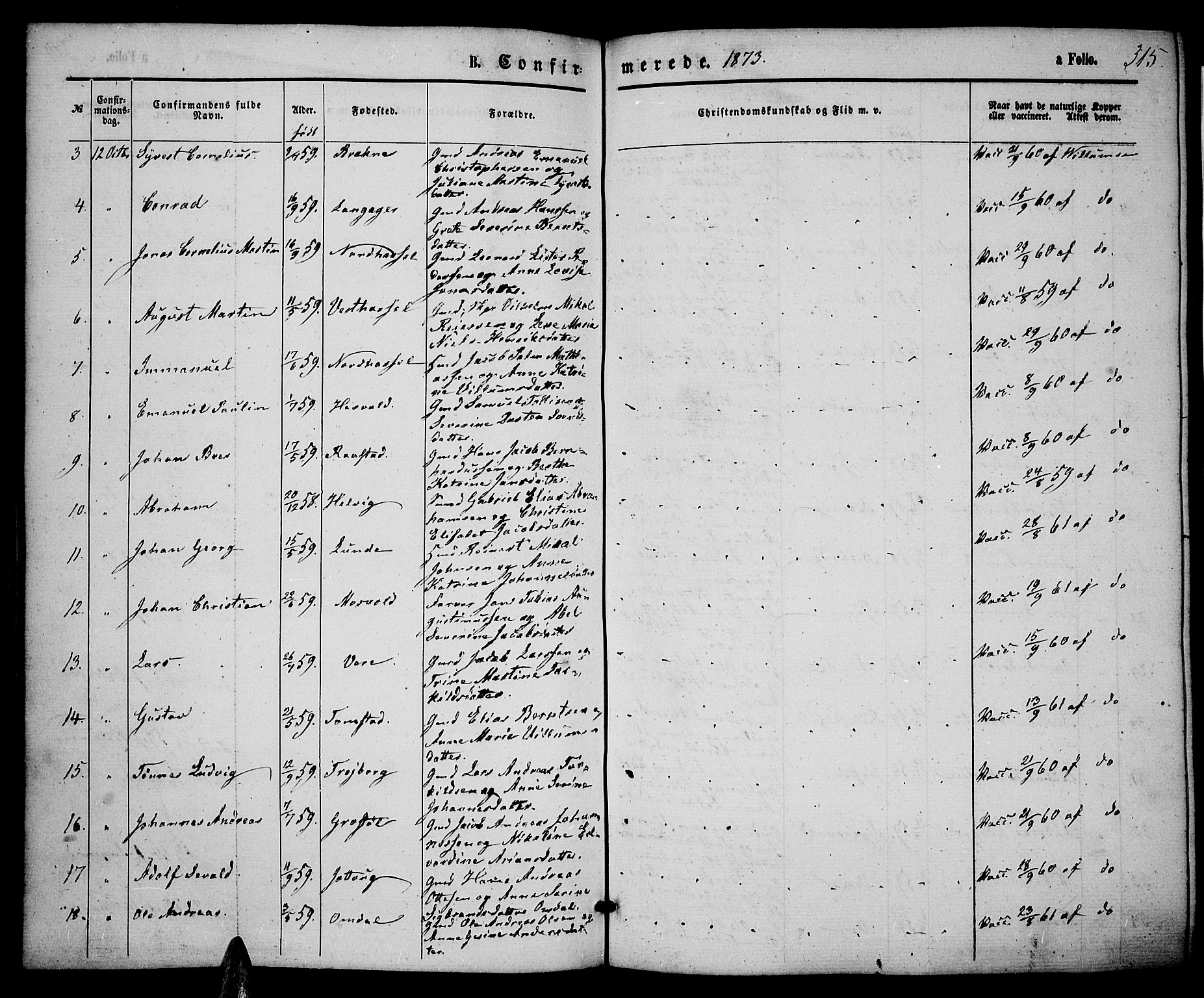 Lista sokneprestkontor, AV/SAK-1111-0027/F/Fb/L0003: Parish register (copy) no. B 3, 1862-1877, p. 315