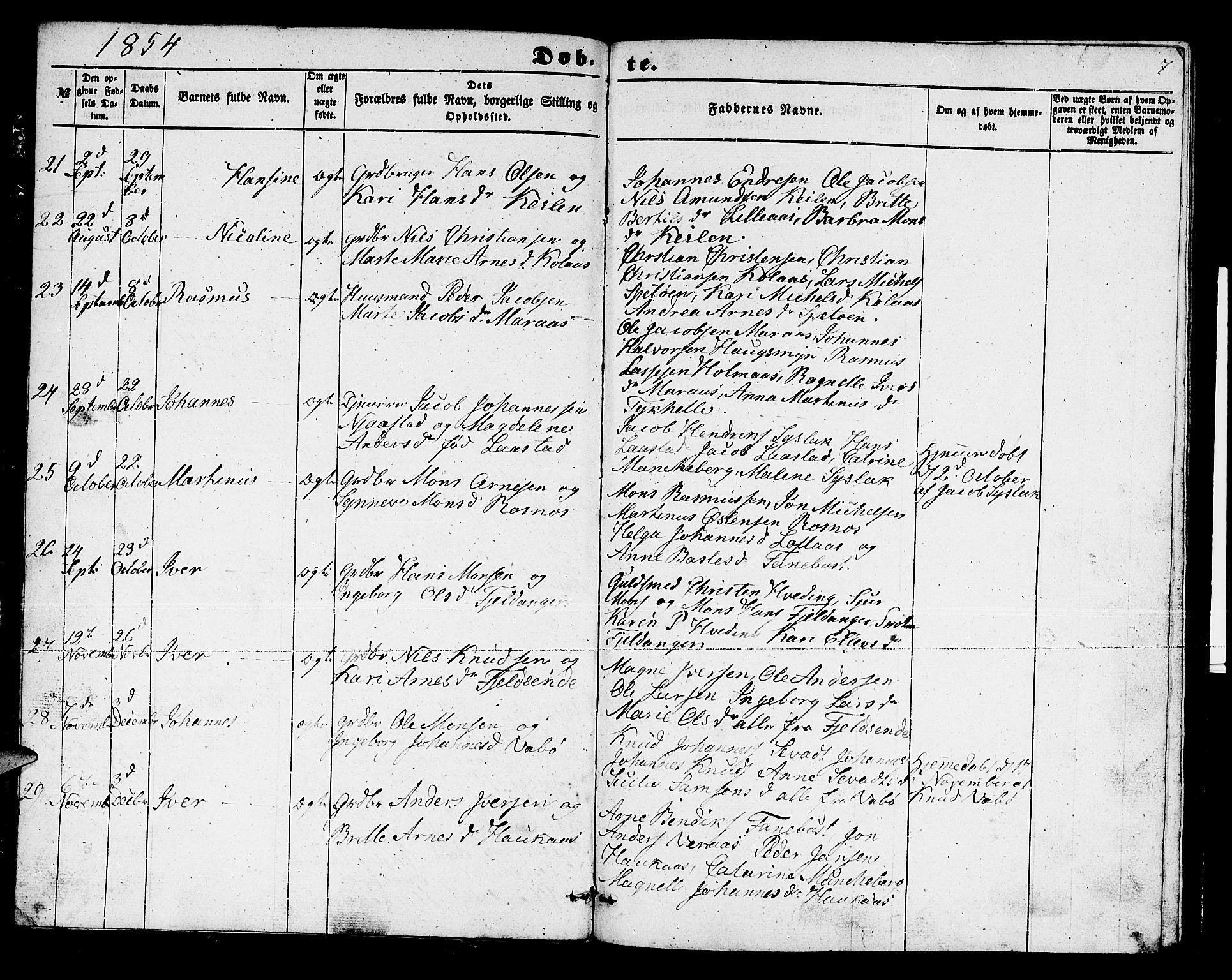 Lindås Sokneprestembete, AV/SAB-A-76701/H/Hab/Habb/L0001: Parish register (copy) no. B 1, 1853-1866, p. 7