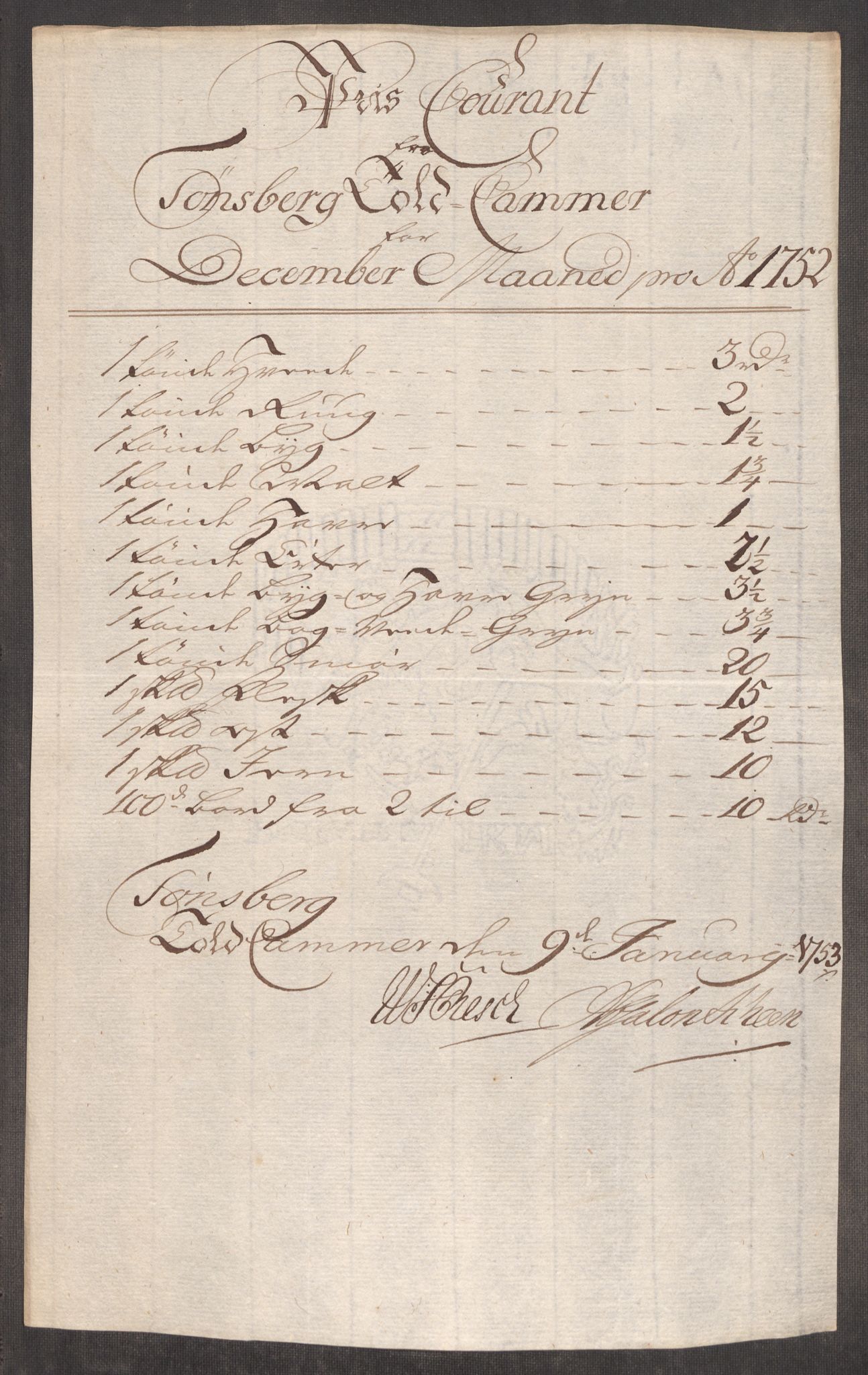 Rentekammeret inntil 1814, Realistisk ordnet avdeling, RA/EA-4070/Oe/L0004: [Ø1]: Priskuranter, 1749-1752, p. 908