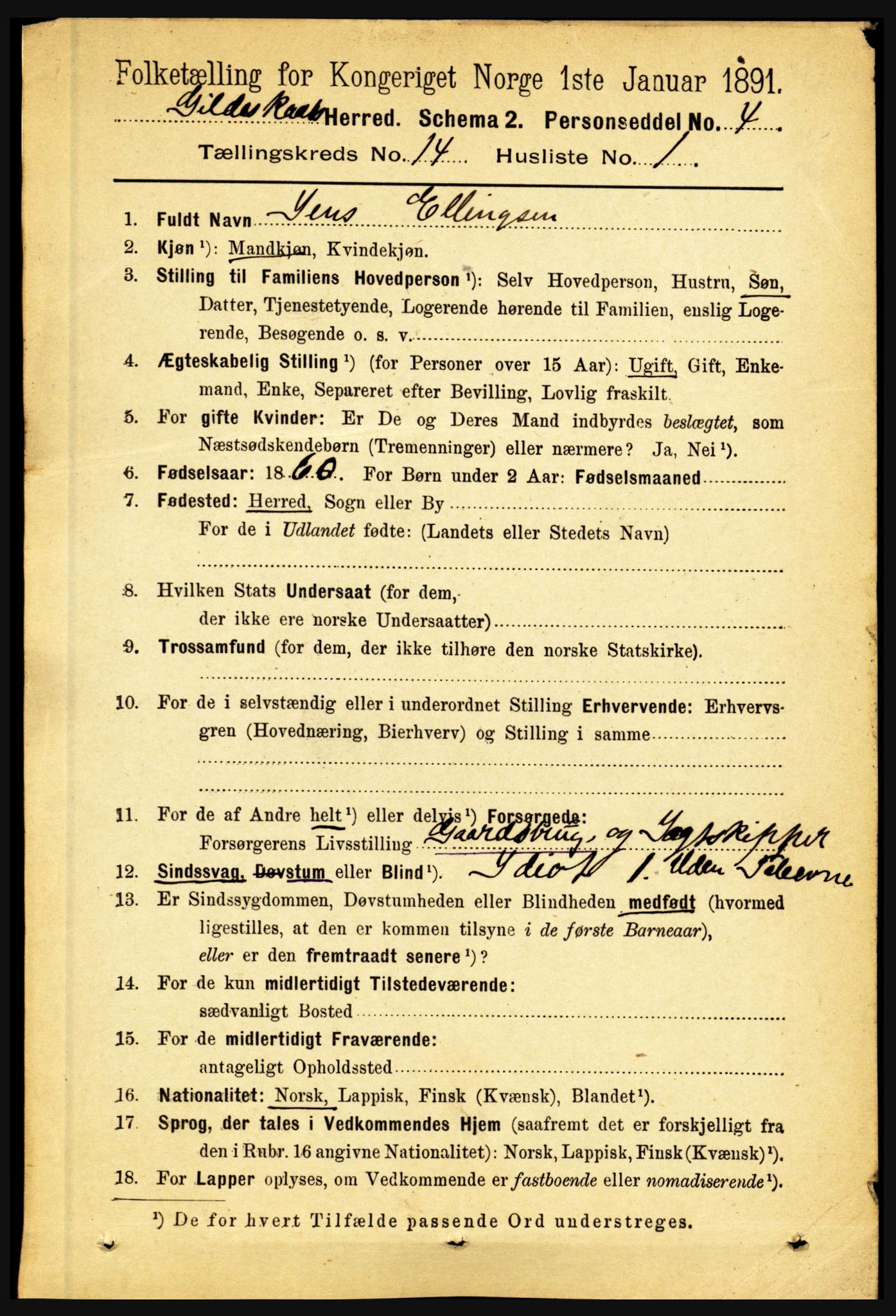 RA, 1891 census for 1838 Gildeskål, 1891, p. 4328