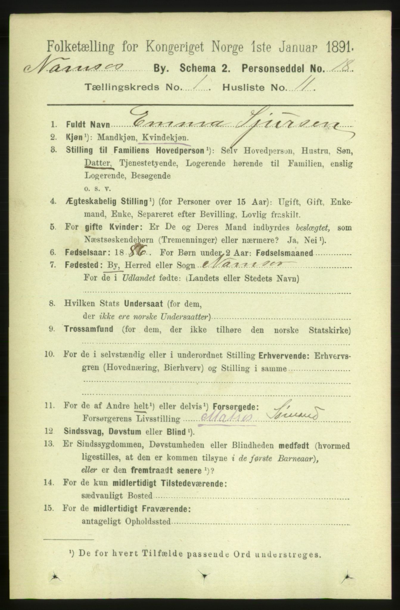 RA, 1891 census for 1703 Namsos, 1891, p. 101