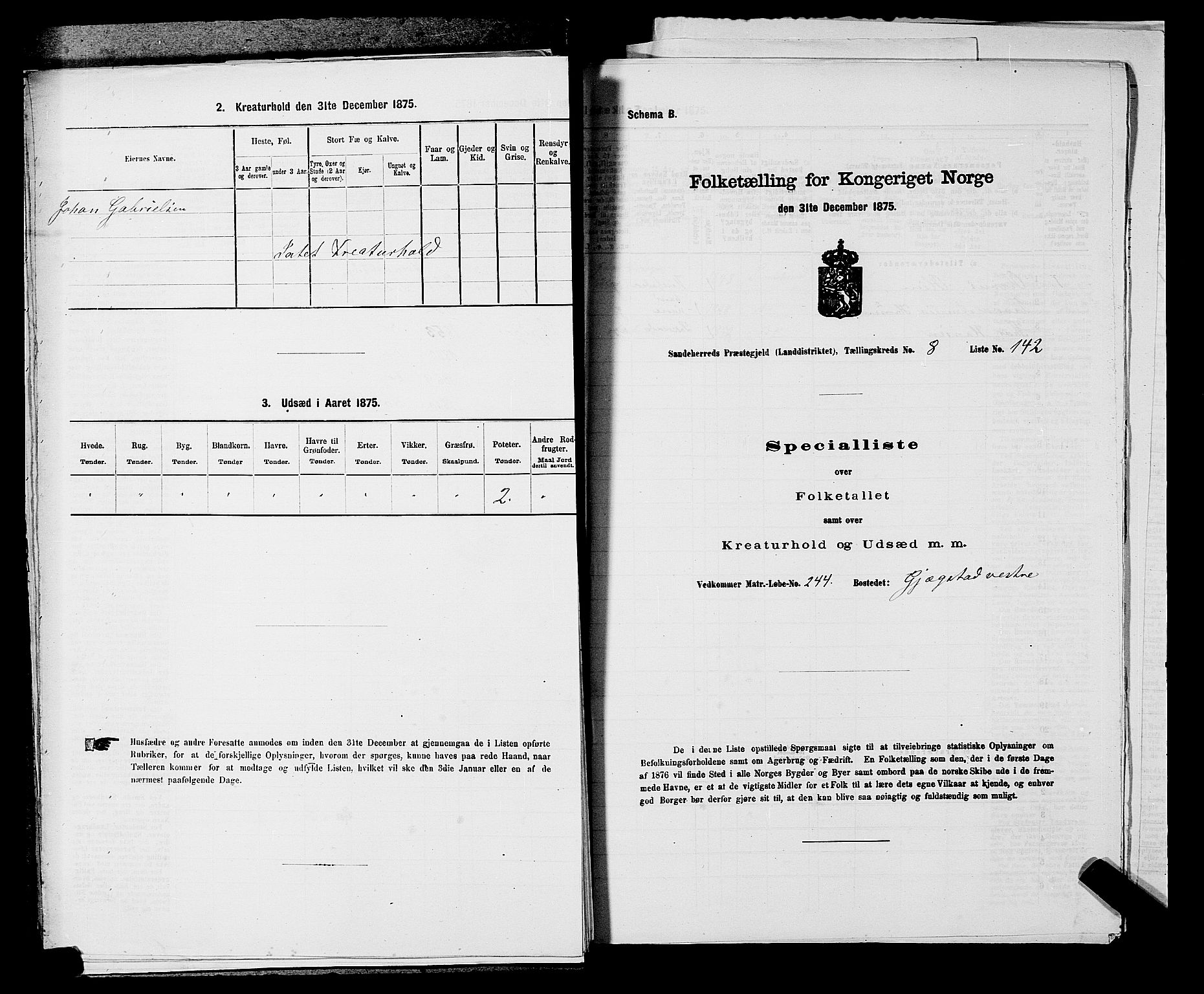 SAKO, 1875 census for 0724L Sandeherred/Sandeherred, 1875, p. 2083