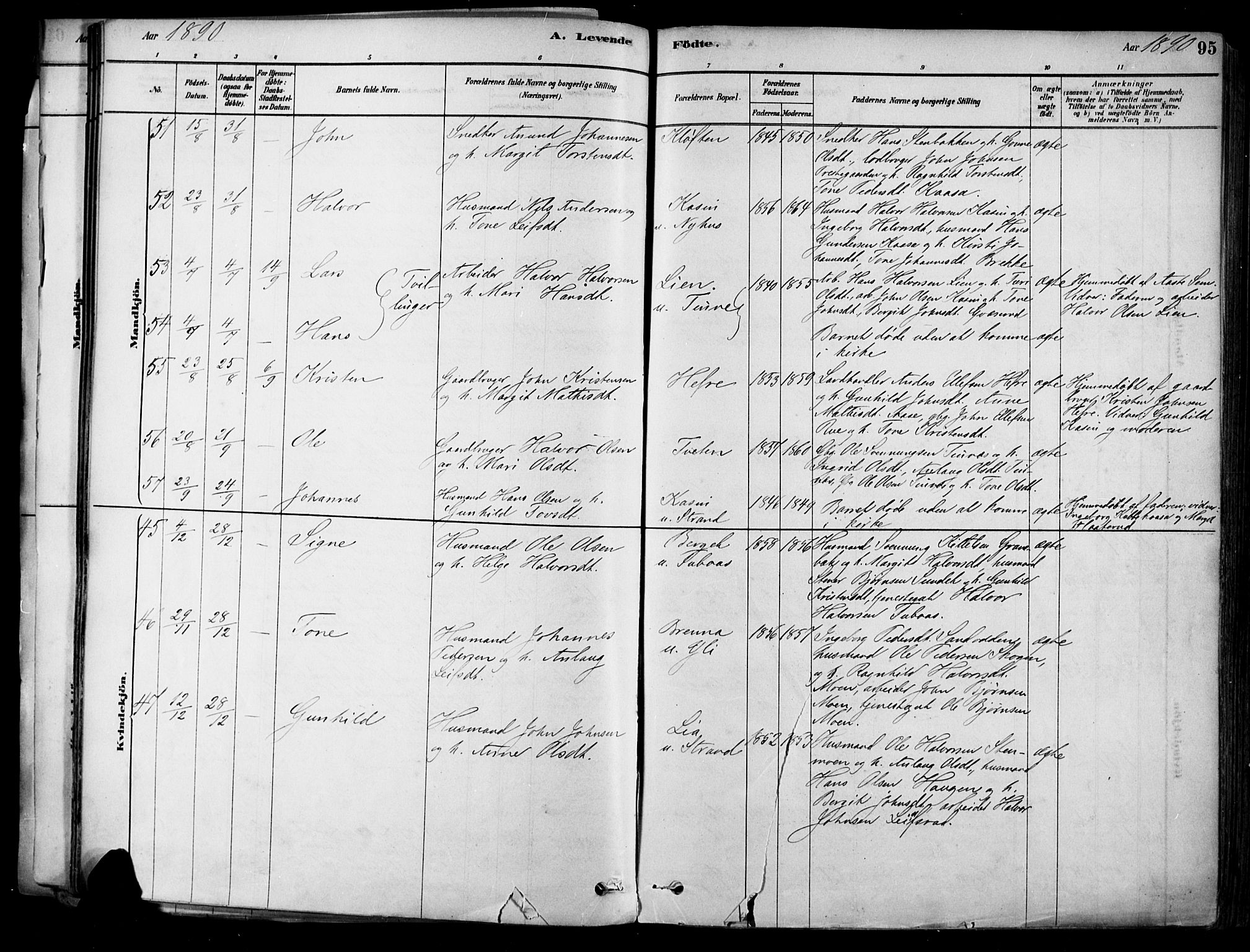 Heddal kirkebøker, SAKO/A-268/F/Fa/L0008: Parish register (official) no. I 8, 1878-1903, p. 95