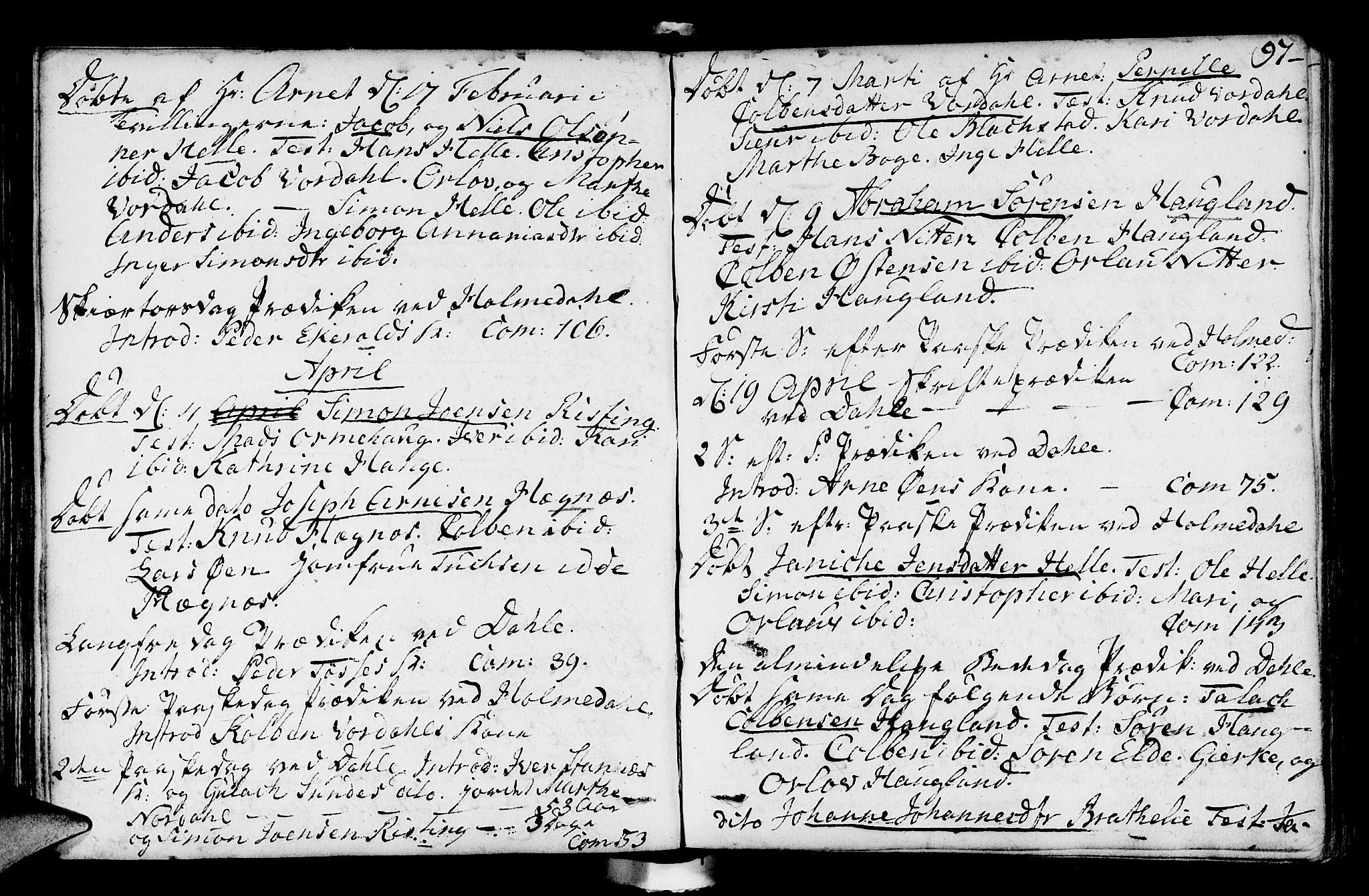 Fjaler sokneprestembete, AV/SAB-A-79801/H/Haa/Haaa/L0003: Parish register (official) no. A 3, 1799-1814, p. 97