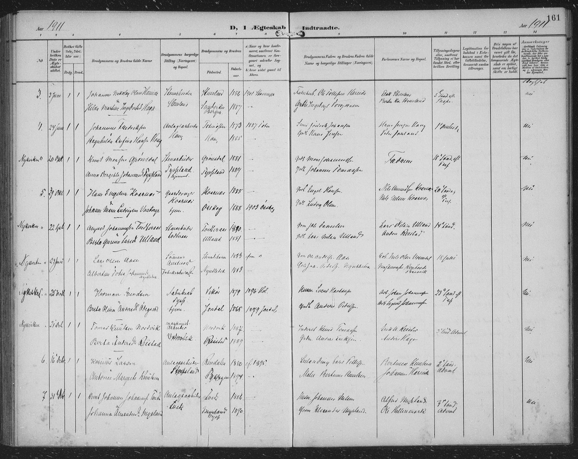 Samnanger Sokneprestembete, SAB/A-77501/H/Haa: Parish register (official) no. A 2, 1902-1918, p. 161