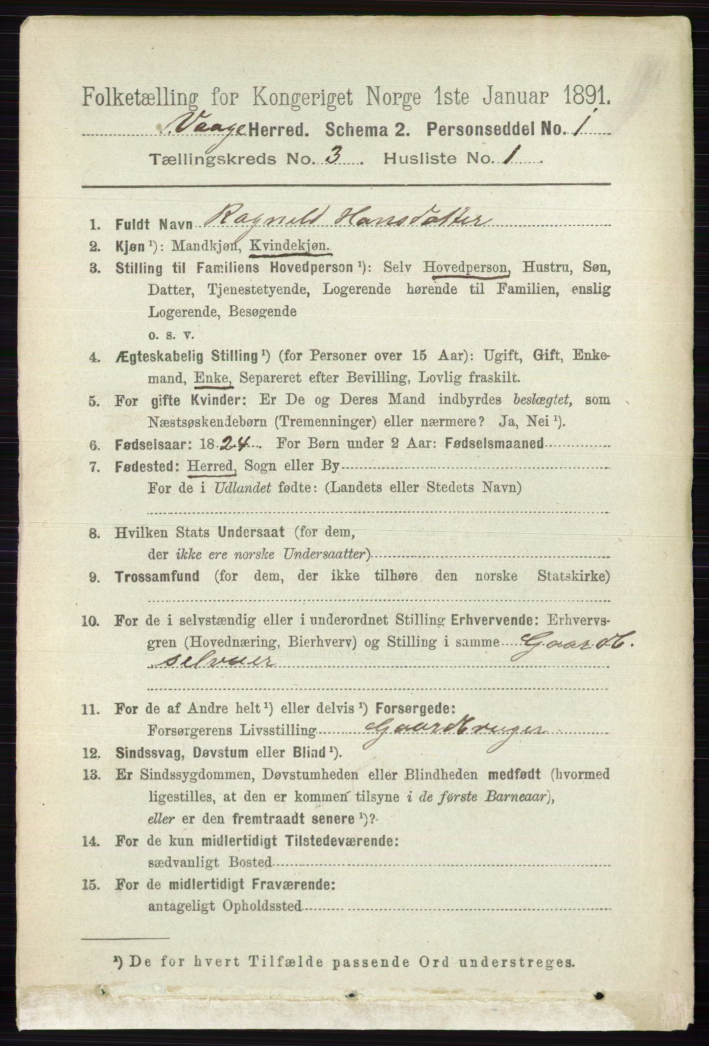 RA, 1891 census for 0515 Vågå, 1891, p. 2327