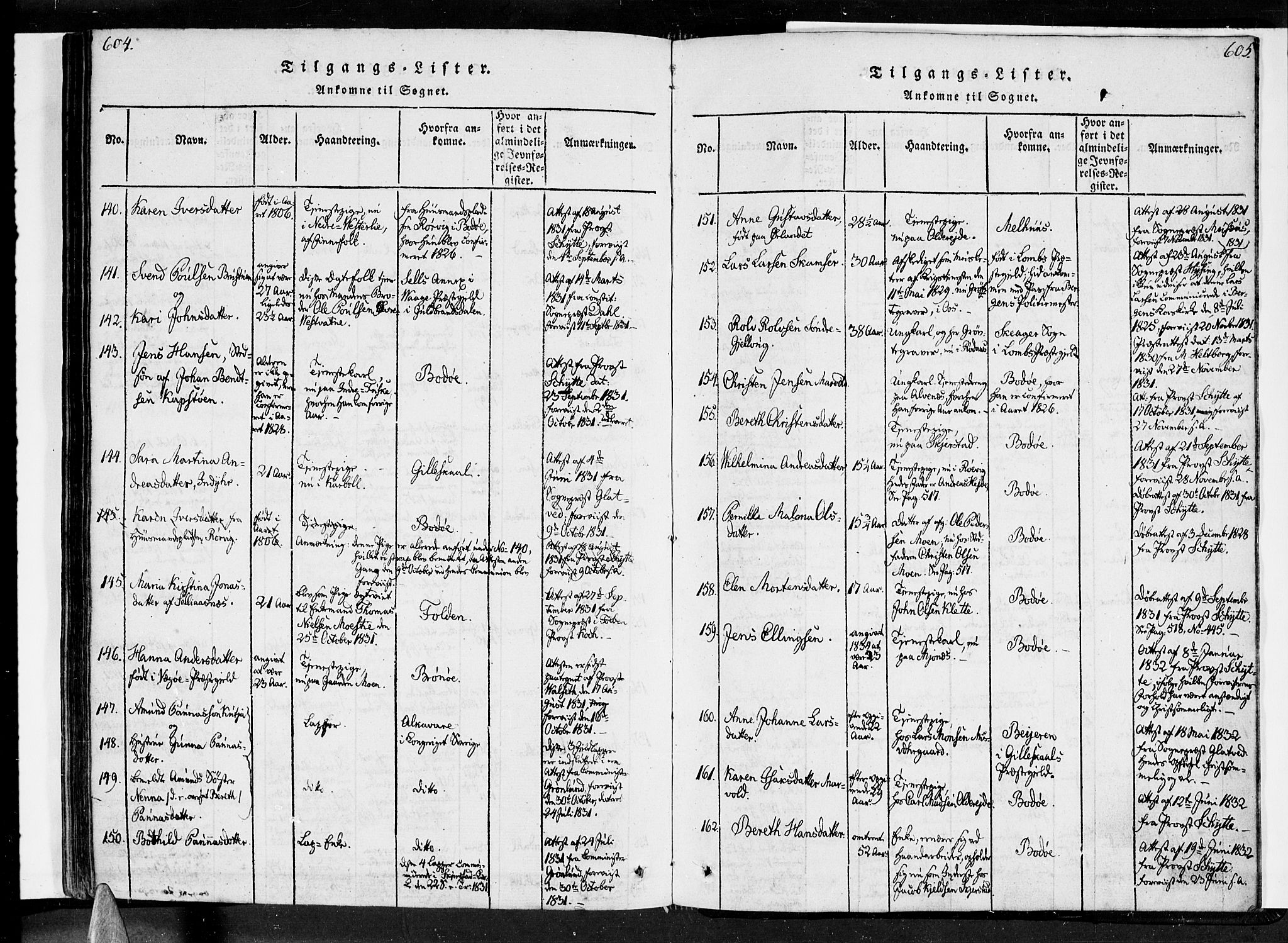 Ministerialprotokoller, klokkerbøker og fødselsregistre - Nordland, SAT/A-1459/852/L0736: Parish register (official) no. 852A06, 1820-1833, p. 604-605
