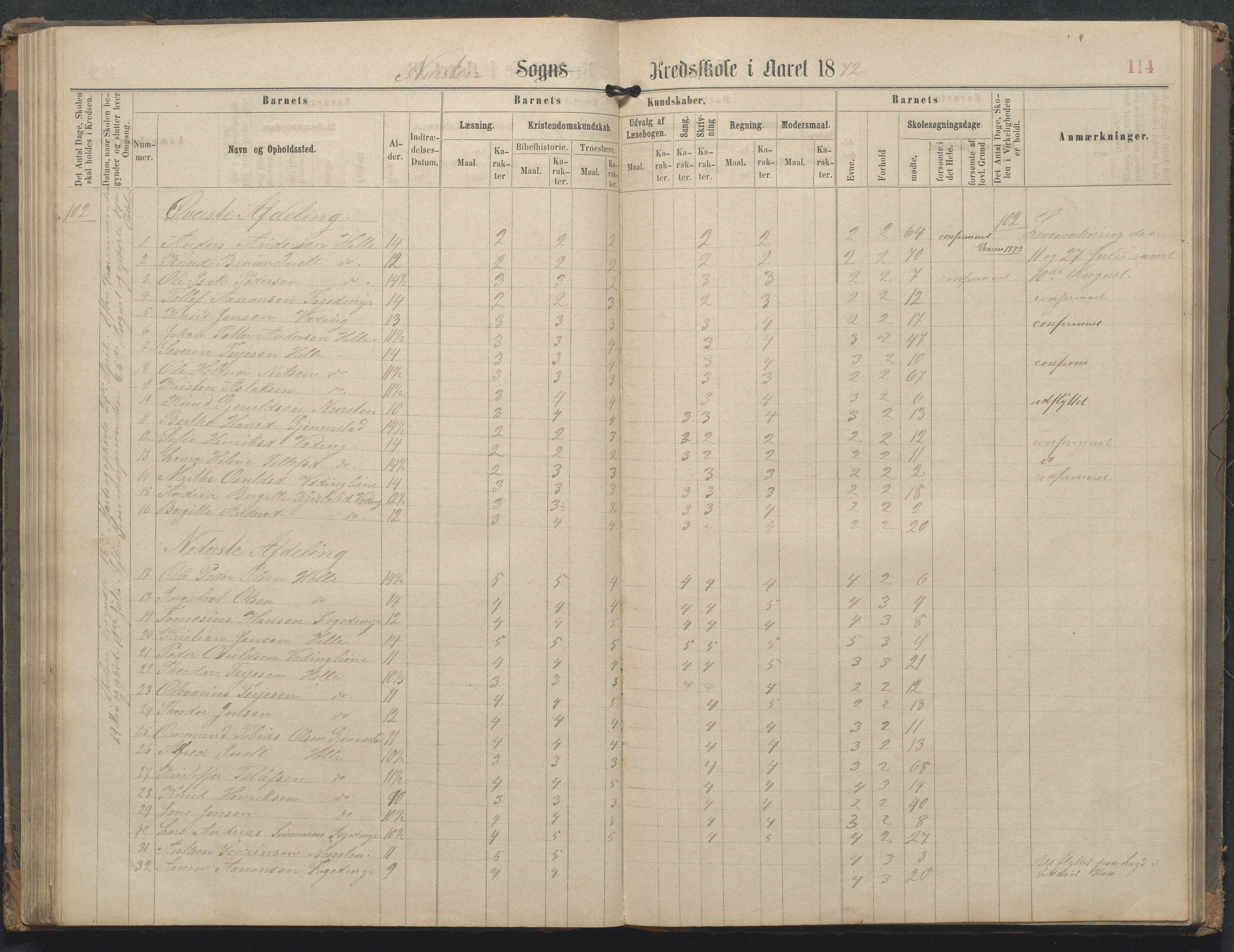 Øyestad kommune frem til 1979, AAKS/KA0920-PK/06/06L/L0002: Skoleprotokoll, 1863-1899, p. 115