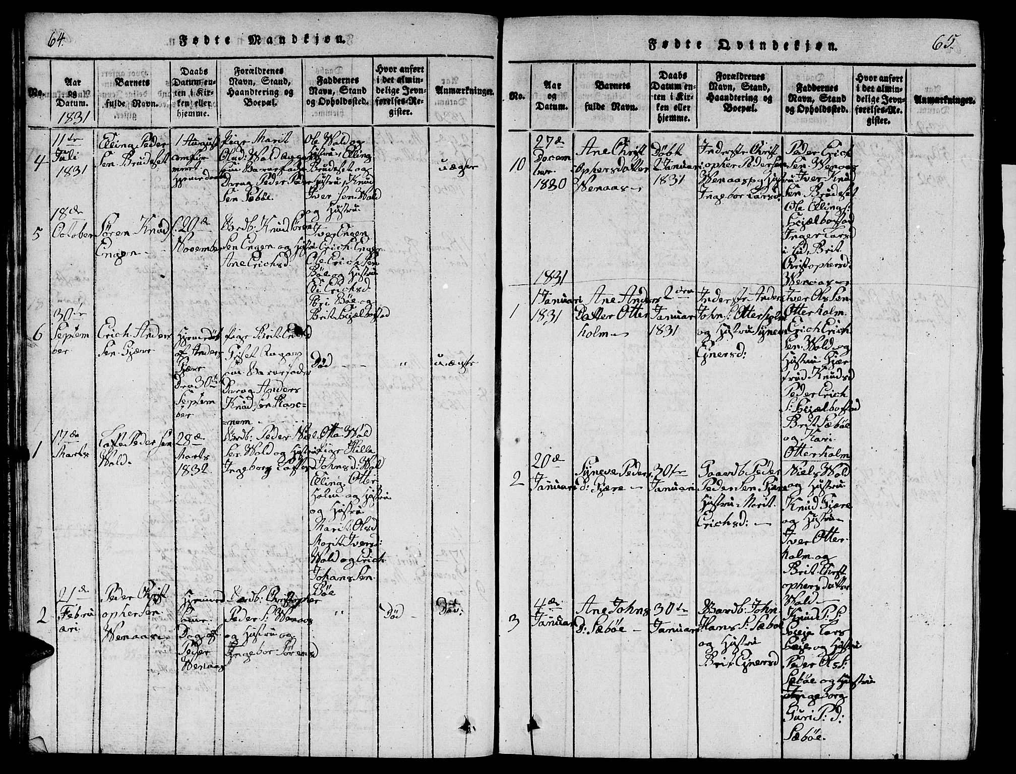 Ministerialprotokoller, klokkerbøker og fødselsregistre - Møre og Romsdal, SAT/A-1454/543/L0563: Parish register (copy) no. 543C01, 1818-1836, p. 64-65