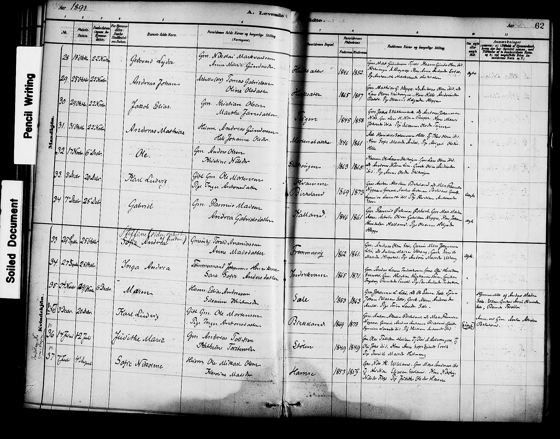 Førde sokneprestembete, AV/SAB-A-79901/H/Haa/Haad/L0001: Parish register (official) no. D 1, 1881-1898, p. 62