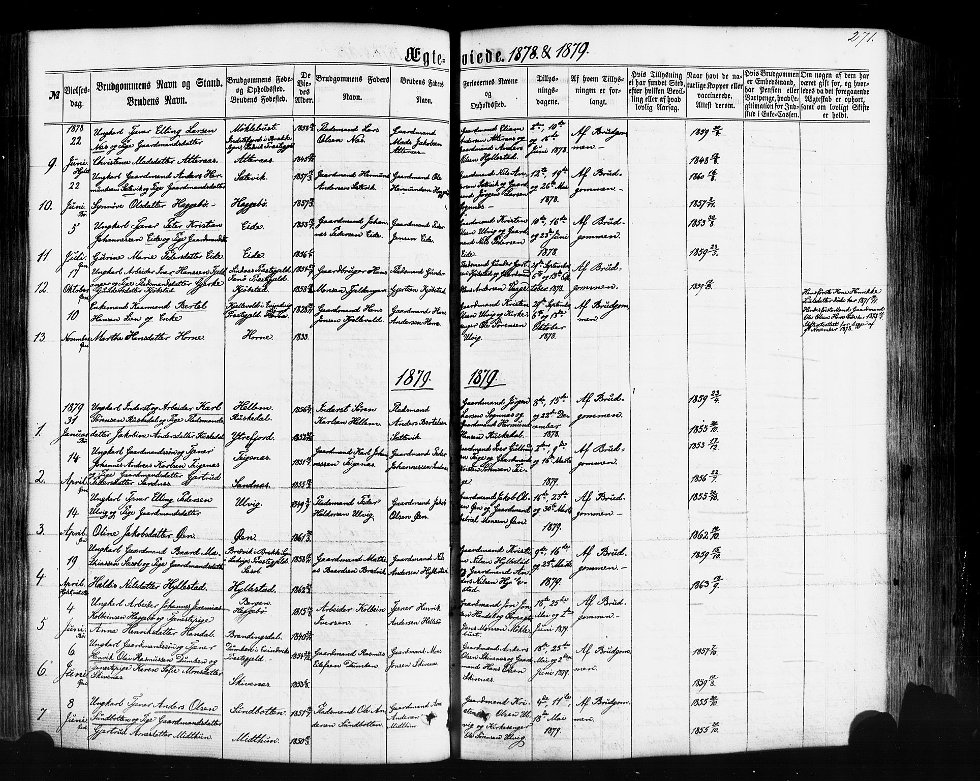 Hyllestad sokneprestembete, SAB/A-80401: Parish register (official) no. A 1, 1861-1886, p. 271