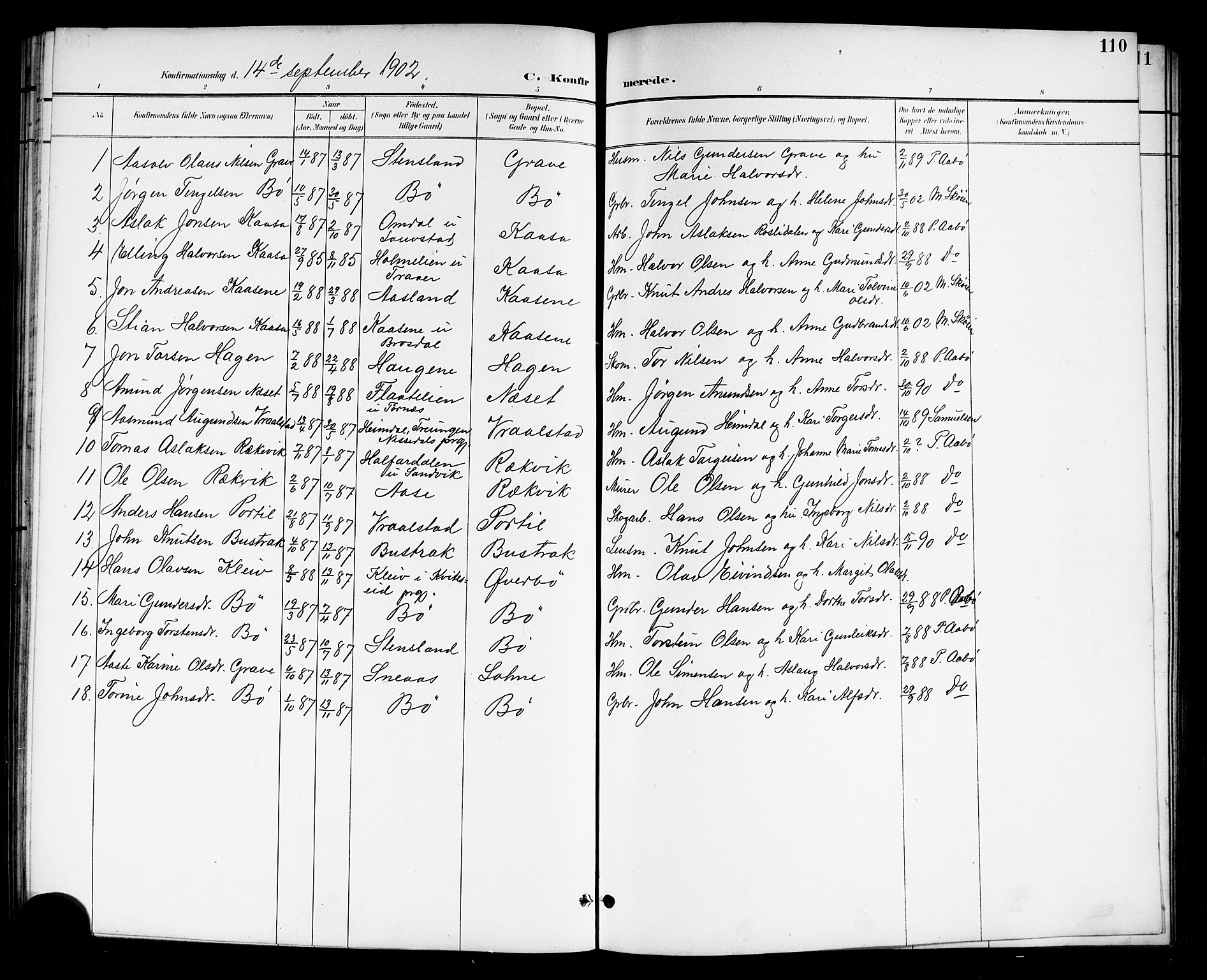 Drangedal kirkebøker, SAKO/A-258/G/Gb/L0002: Parish register (copy) no. II 2, 1895-1918, p. 110