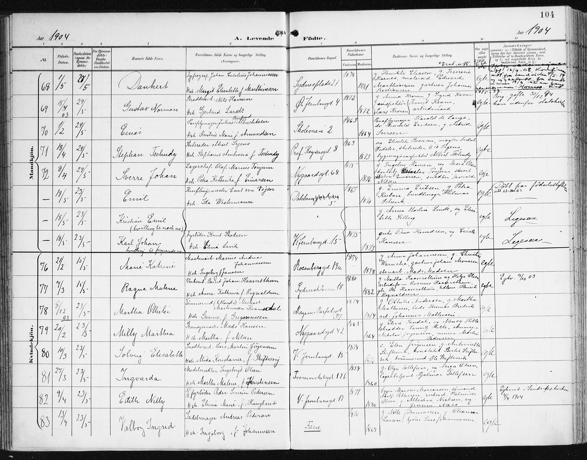 Johanneskirken sokneprestembete, AV/SAB-A-76001/H/Haa/L0002: Parish register (official) no. A 2, 1900-1912, p. 104