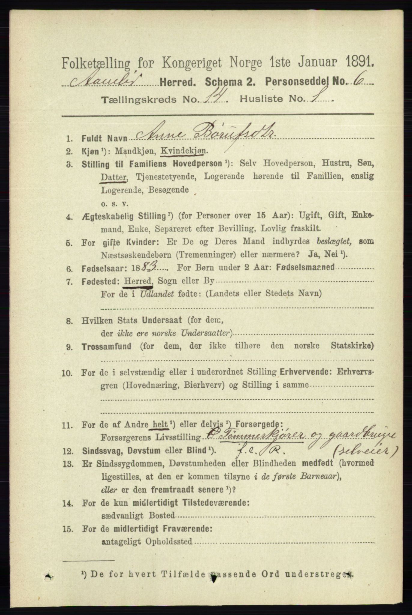 RA, 1891 census for 0929 Åmli, 1891, p. 2271