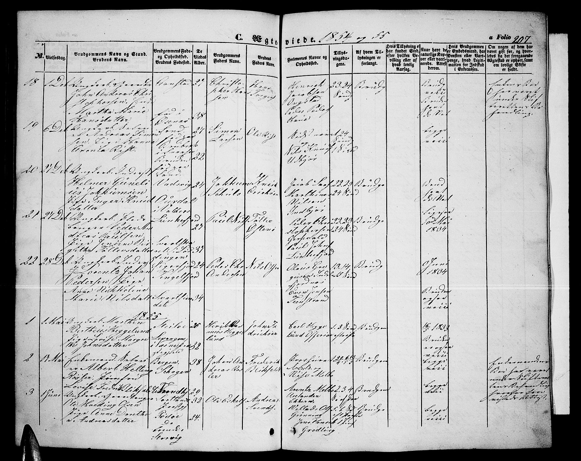 Ministerialprotokoller, klokkerbøker og fødselsregistre - Nordland, AV/SAT-A-1459/888/L1265: Parish register (copy) no. 888C03, 1850-1863, p. 207