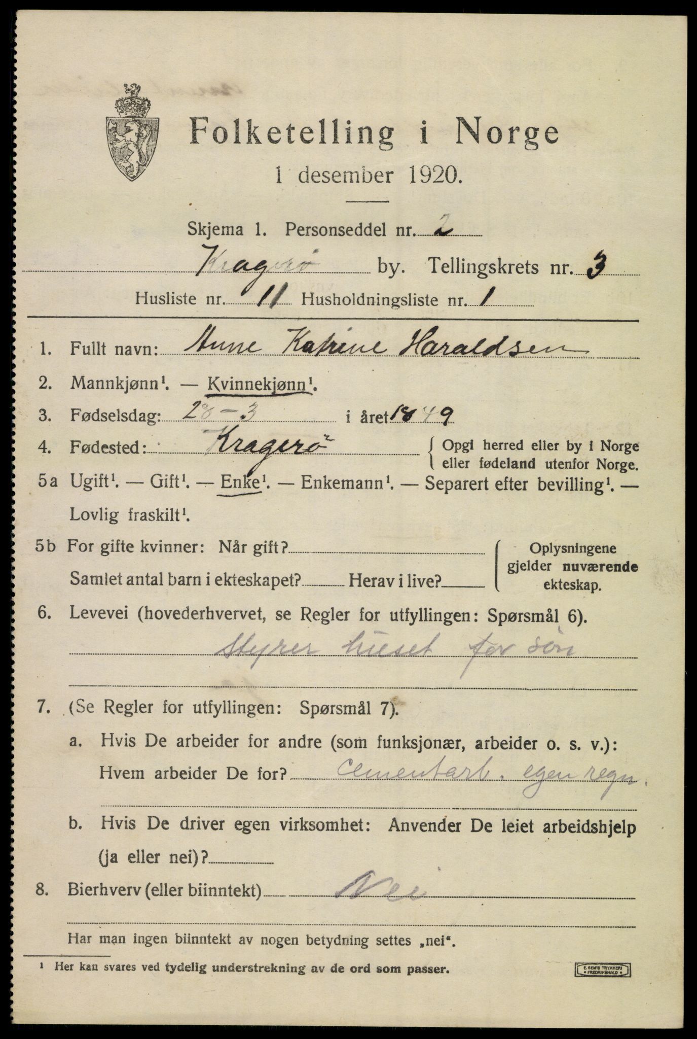 SAKO, 1920 census for Kragerø, 1920, p. 7225