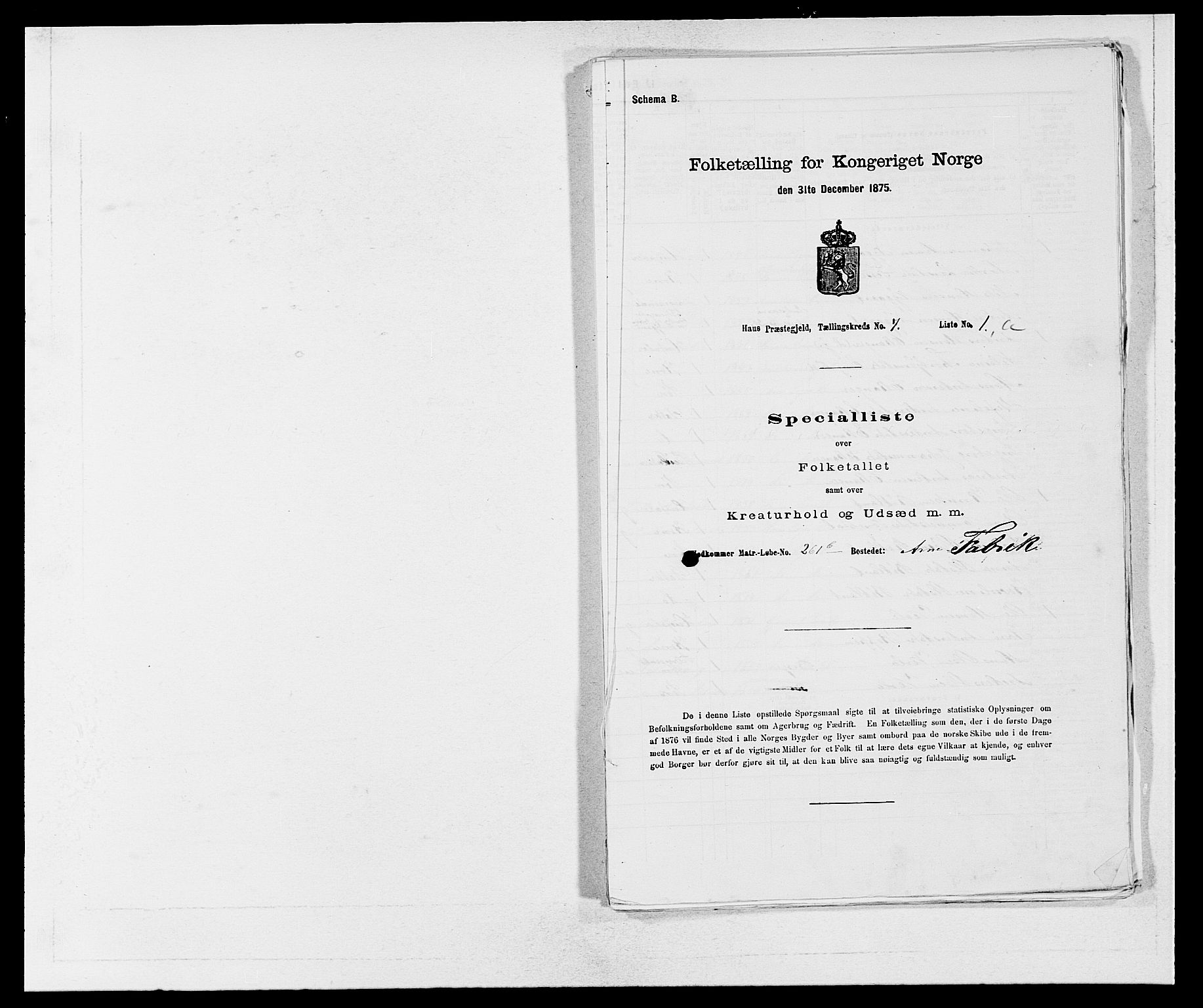 SAB, 1875 census for 1250P Haus, 1875, p. 800