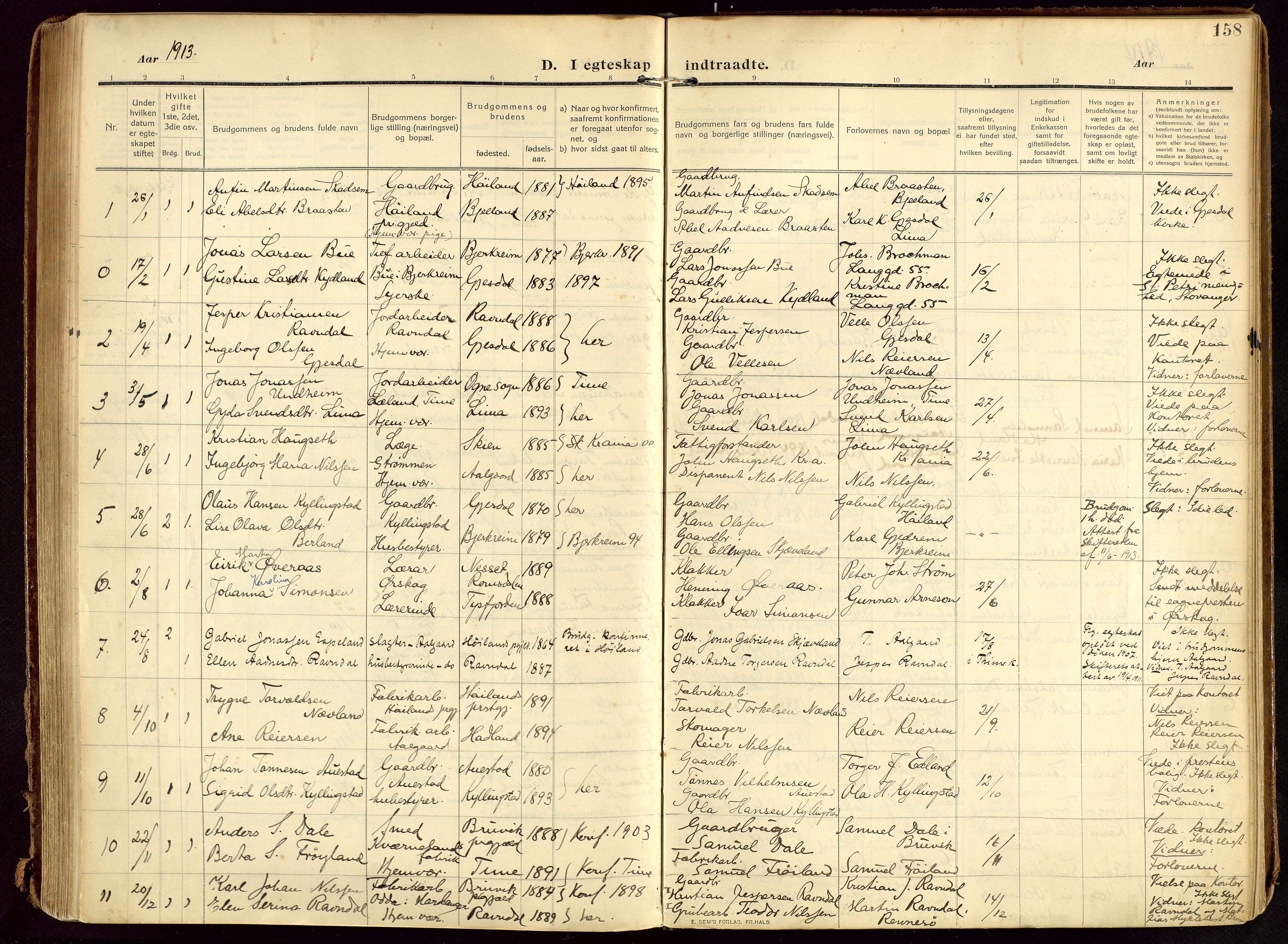 Lye sokneprestkontor, SAST/A-101794/002/B/L0001: Parish register (official) no. A 13, 1910-1925, p. 158