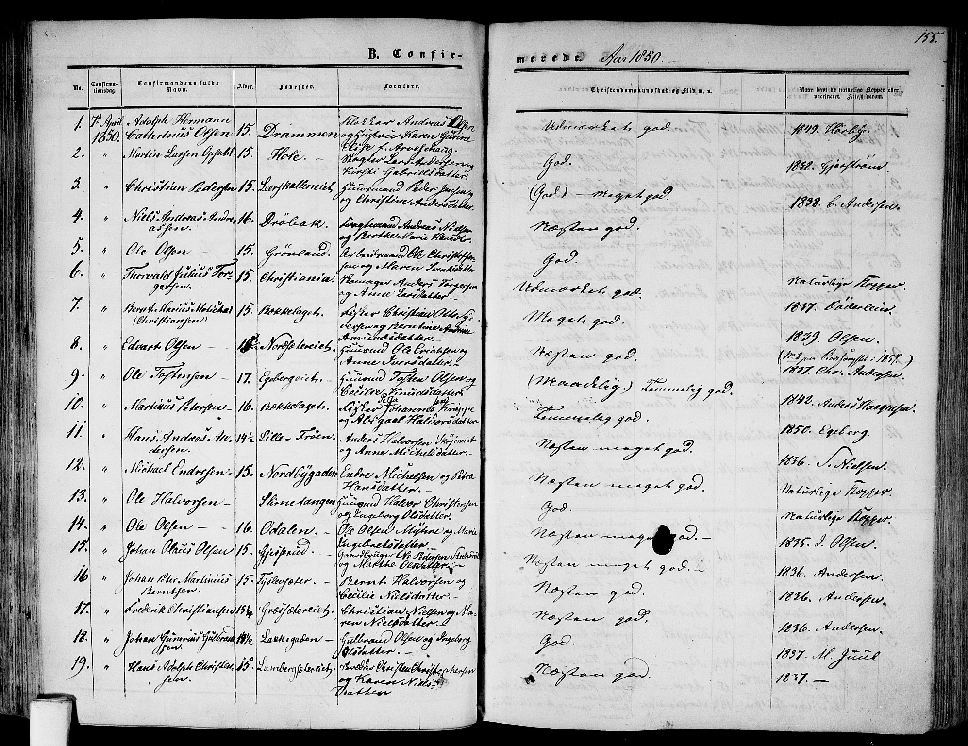 Gamlebyen prestekontor Kirkebøker, SAO/A-10884/F/Fa/L0004: Parish register (official) no. 4, 1850-1857, p. 155