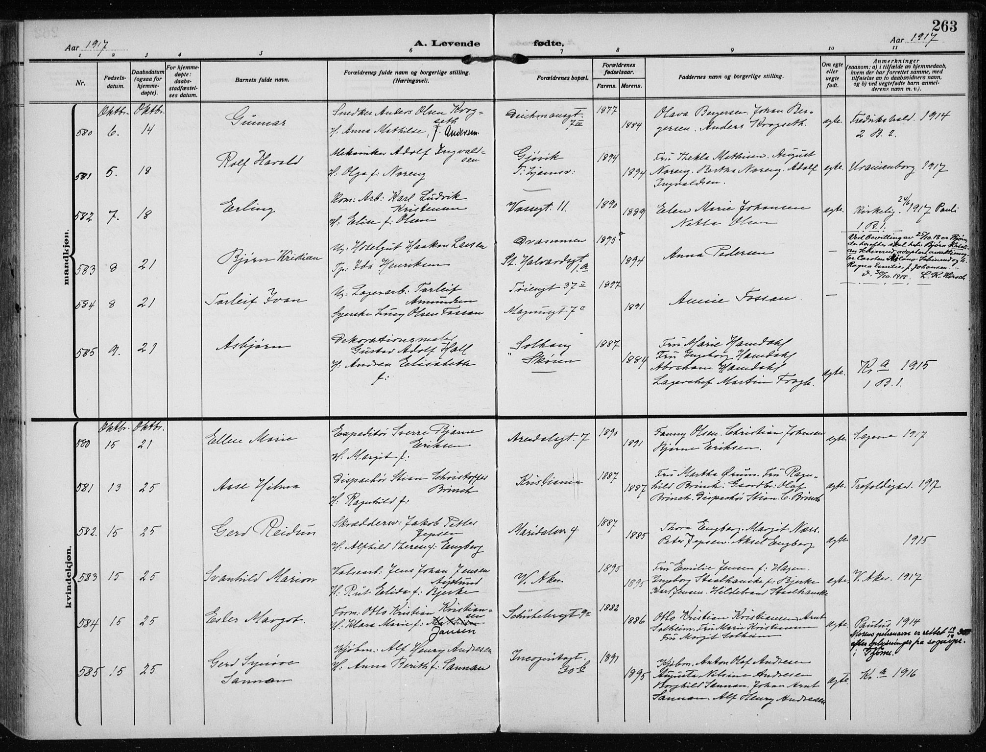 Rikshospitalet prestekontor Kirkebøker, SAO/A-10309b/F/L0016: Parish register (official) no. 16, 1916-1918, p. 263