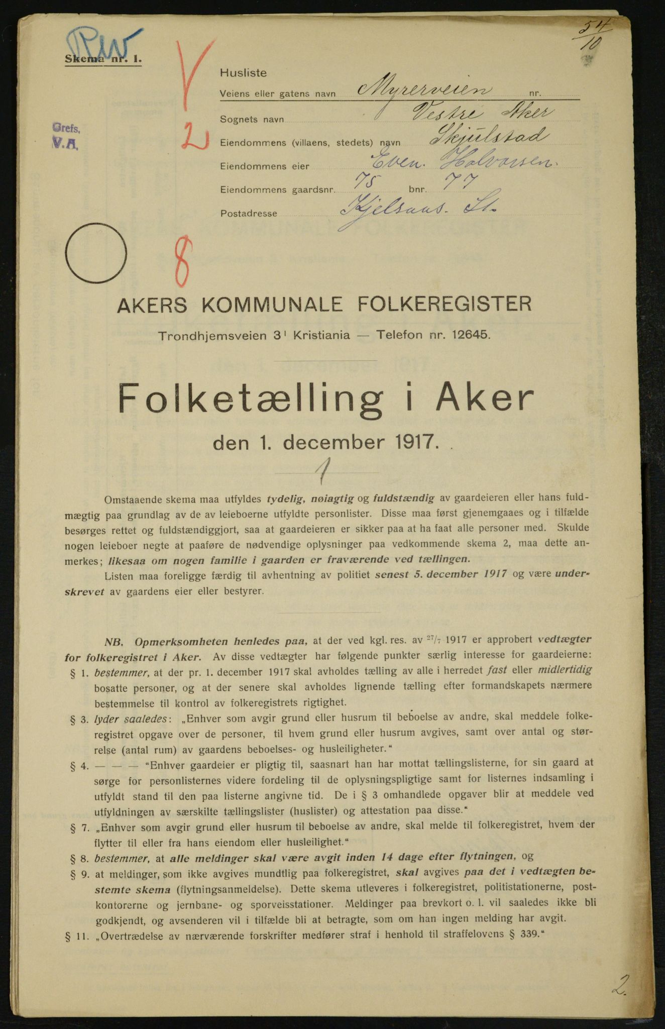 OBA, Municipal Census 1917 for Aker, 1917, p. 14170