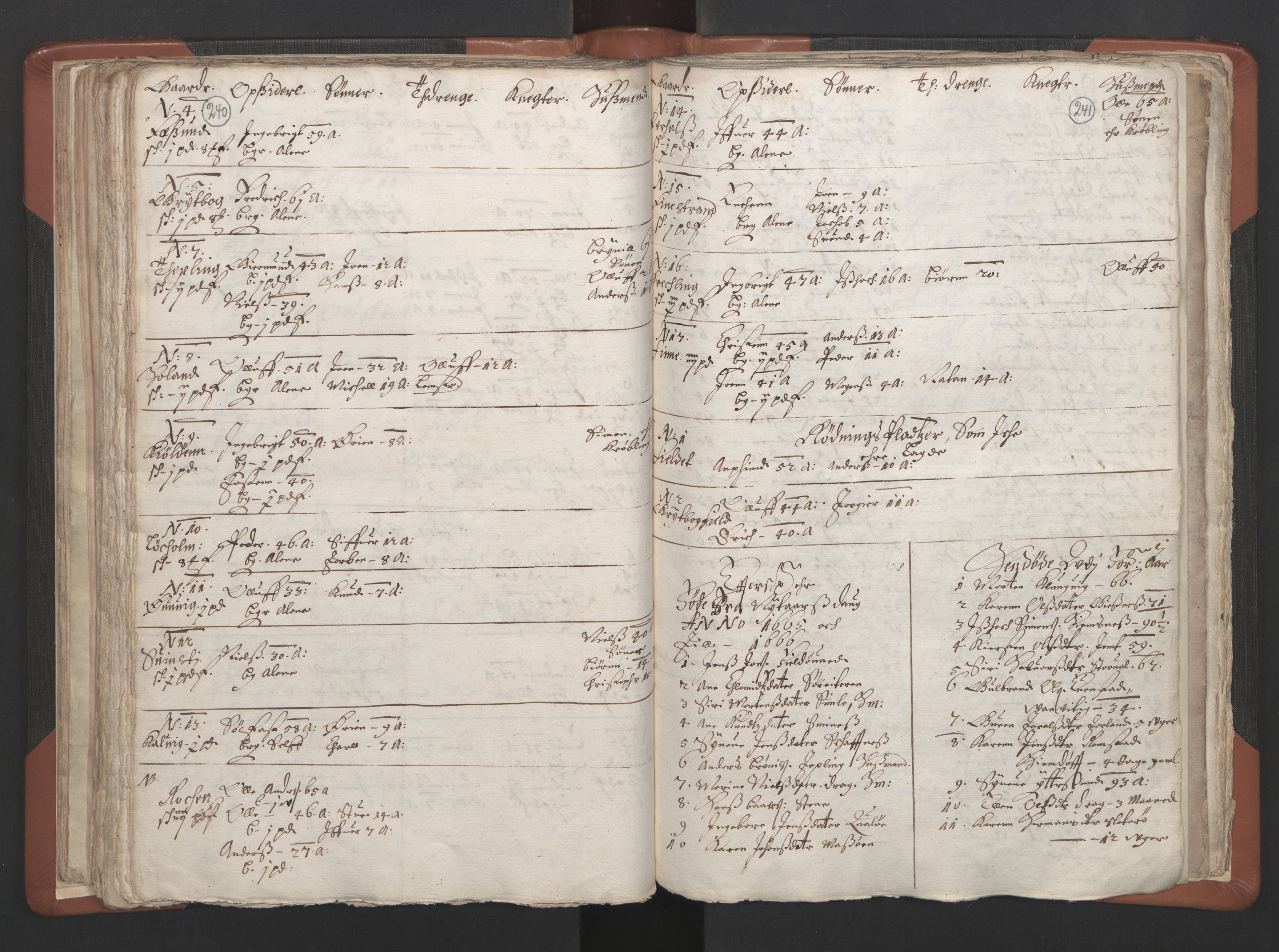 RA, Vicar's Census 1664-1666, no. 34: Namdal deanery, 1664-1666, p. 240-241