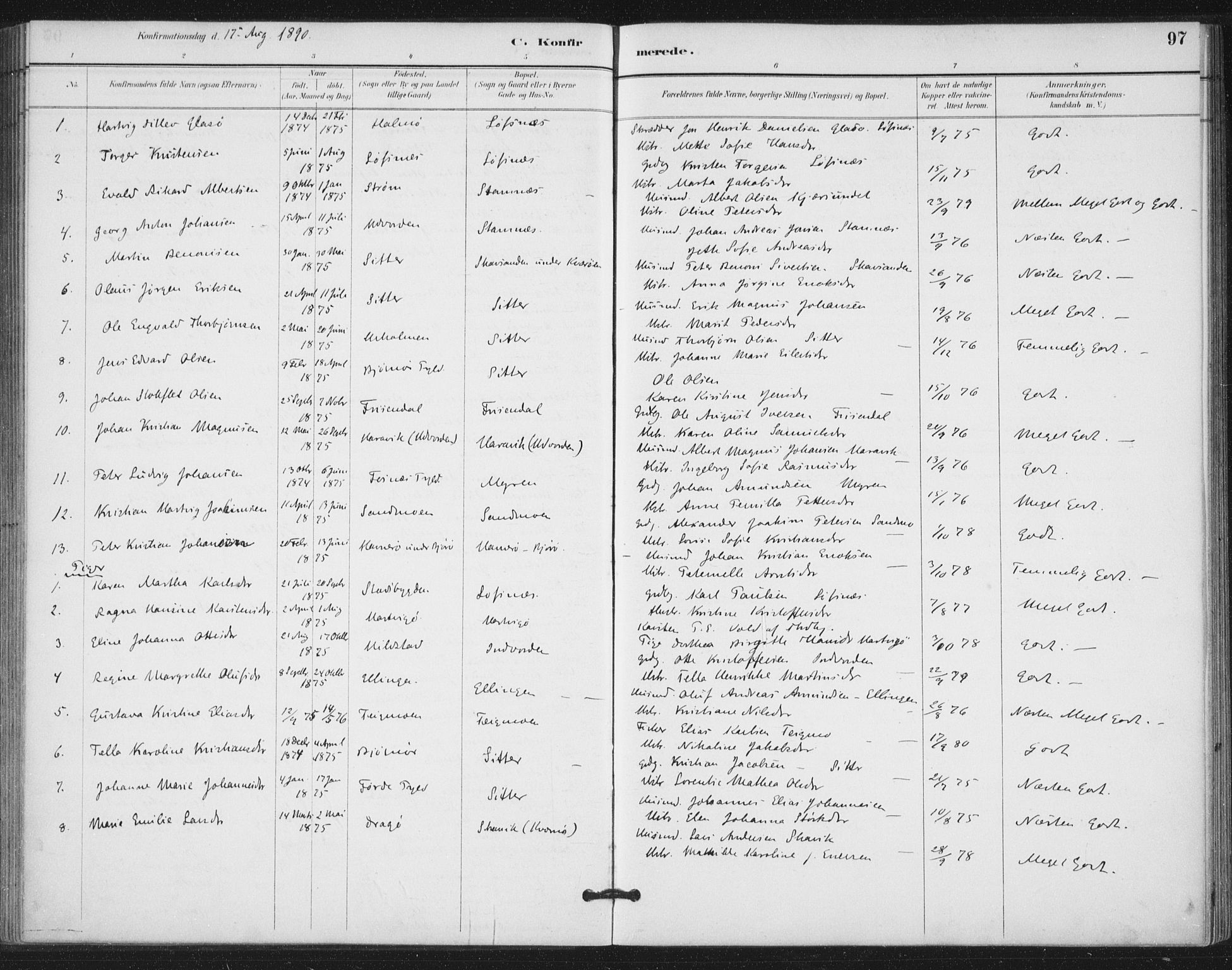 Ministerialprotokoller, klokkerbøker og fødselsregistre - Nord-Trøndelag, SAT/A-1458/772/L0603: Parish register (official) no. 772A01, 1885-1912, p. 97
