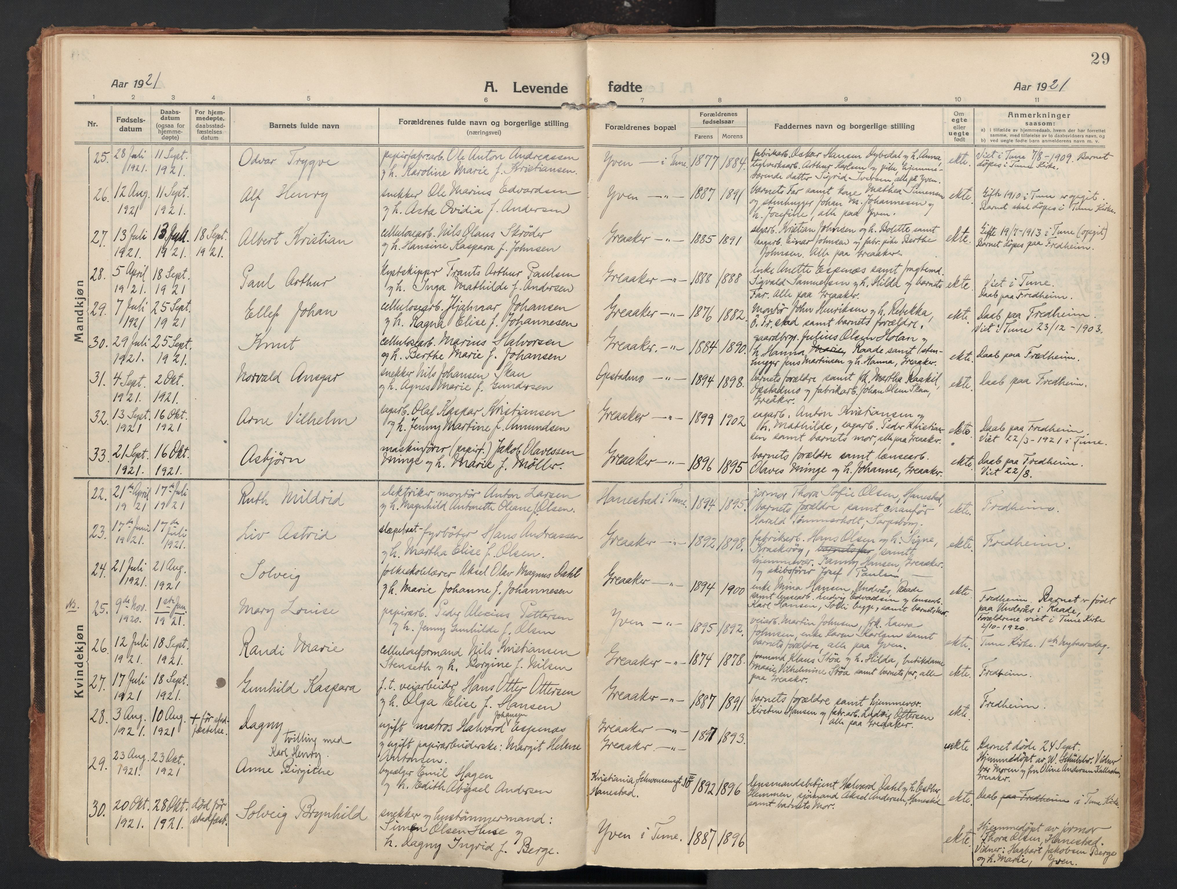 Tune prestekontor Kirkebøker, AV/SAO-A-2007/F/Fb/L0001: Curate's parish register no. 1, 1915-1923, p. 29