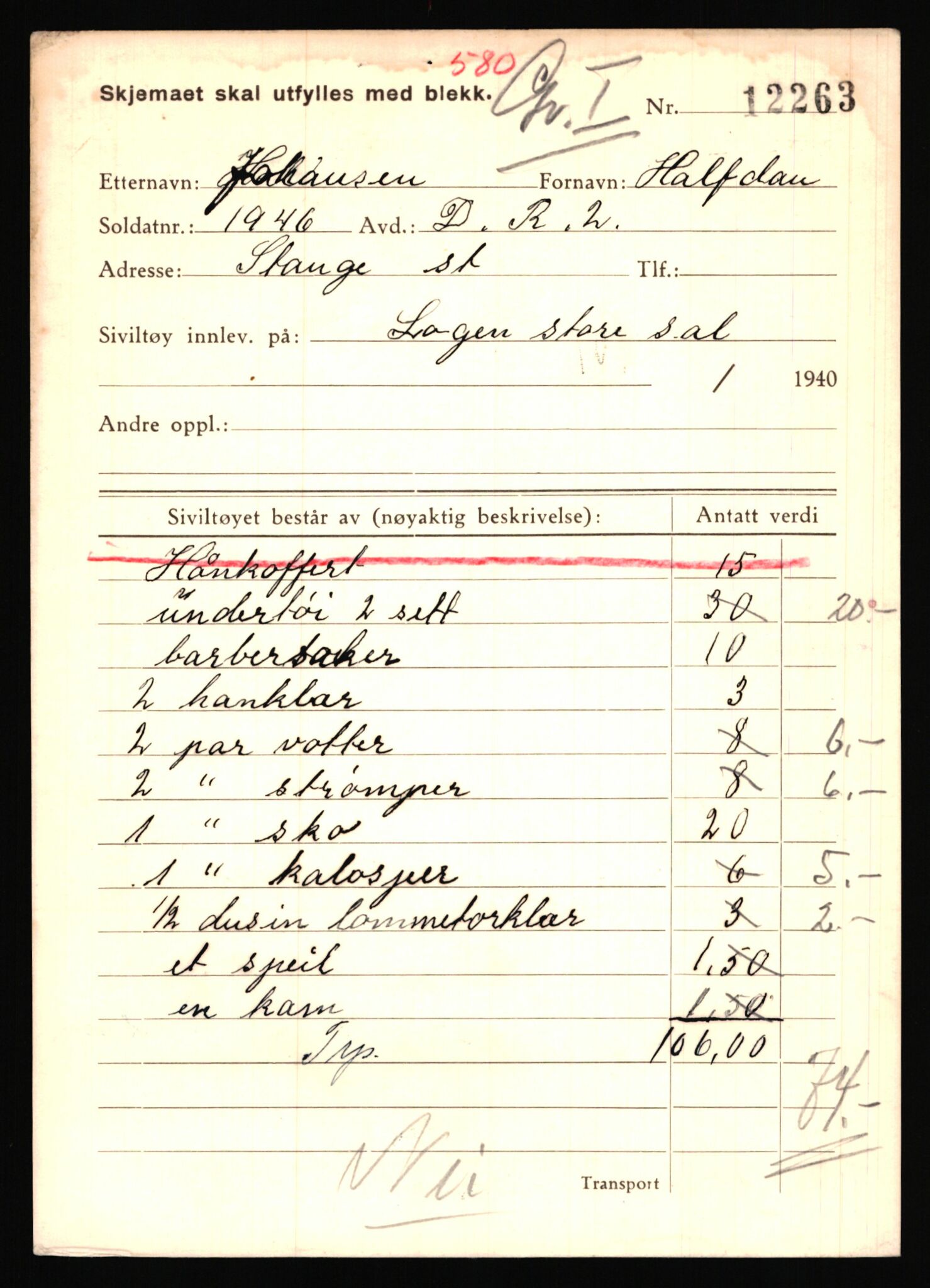 Justisdepartementet, Oppgjørsavdelingen, AV/RA-S-1056/G/Gb/L0040: Oppgaver over ettersøkte sivile effekter. Johansen, Halfdan - Johansen, Åsmund, 1940-1942, p. 3