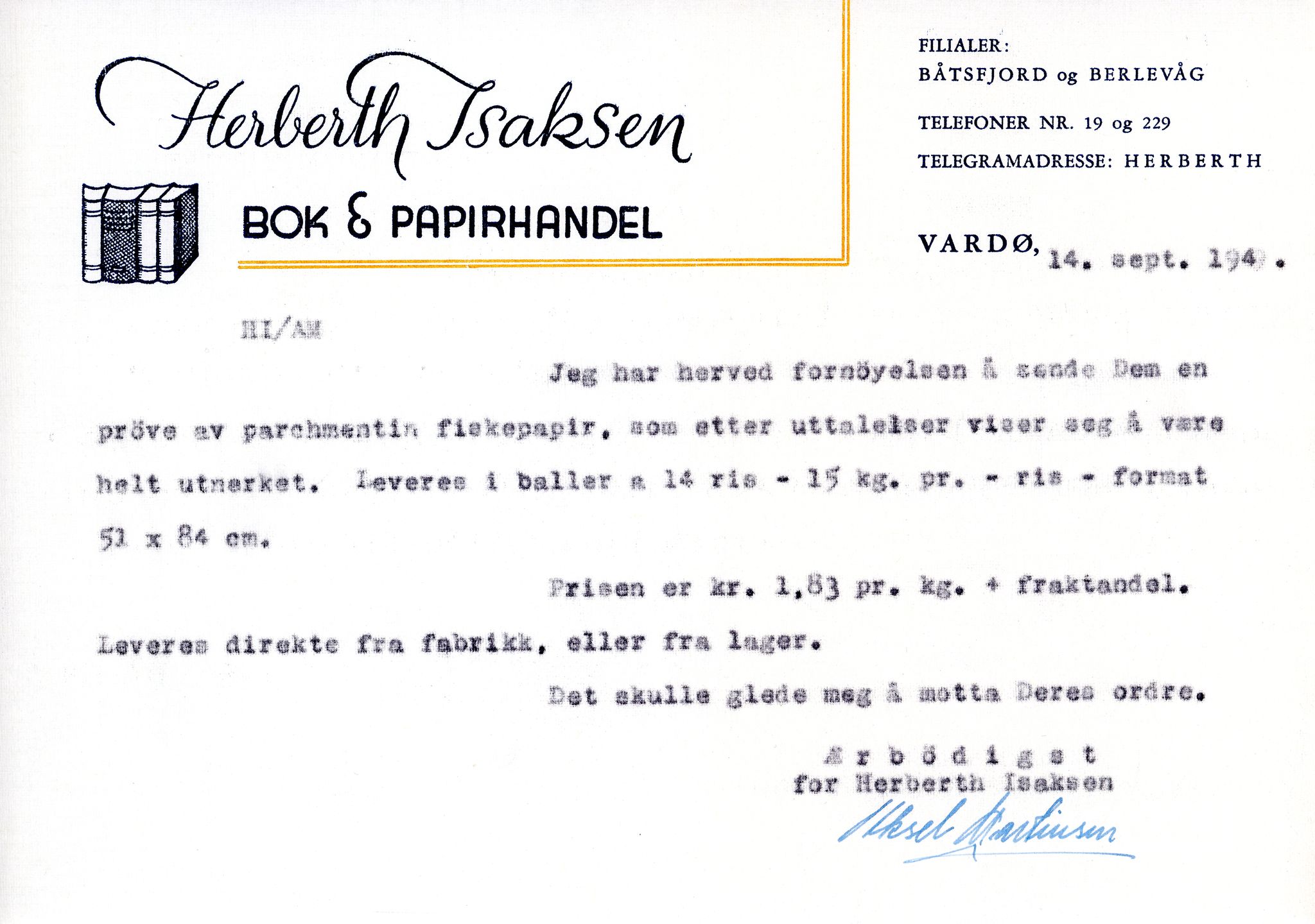 Vardø Fiskersamvirkelag, VAMU/A-0037/D/Da/L0003: Korrespondanse Fi-Kj, 1947-1950