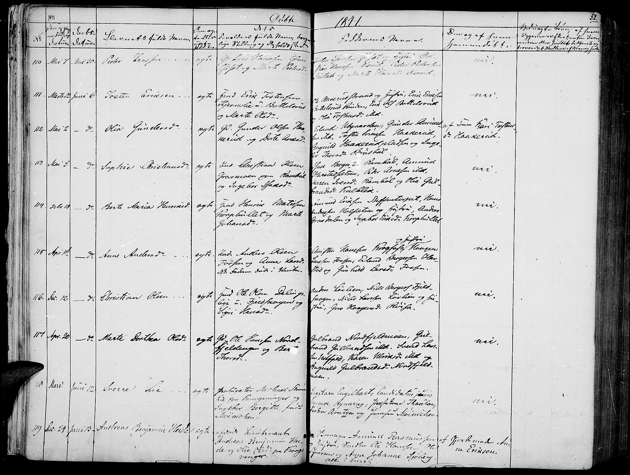 Vinger prestekontor, AV/SAH-PREST-024/H/Ha/Haa/L0008: Parish register (official) no. 8, 1839-1847, p. 52