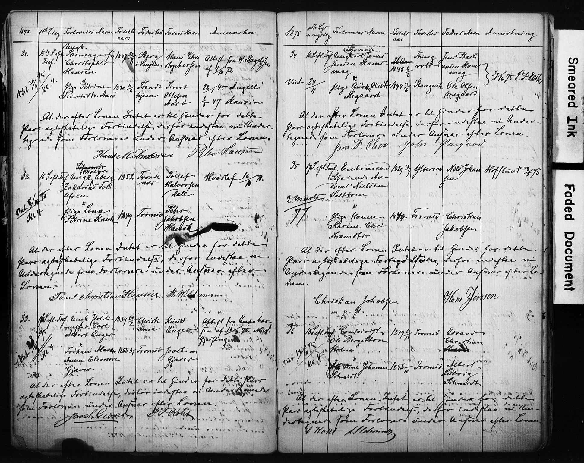 Tromsø sokneprestkontor/stiftsprosti/domprosti, AV/SATØ-S-1343/H/Hc/L0098: Banns register no. 98, 1872-1883