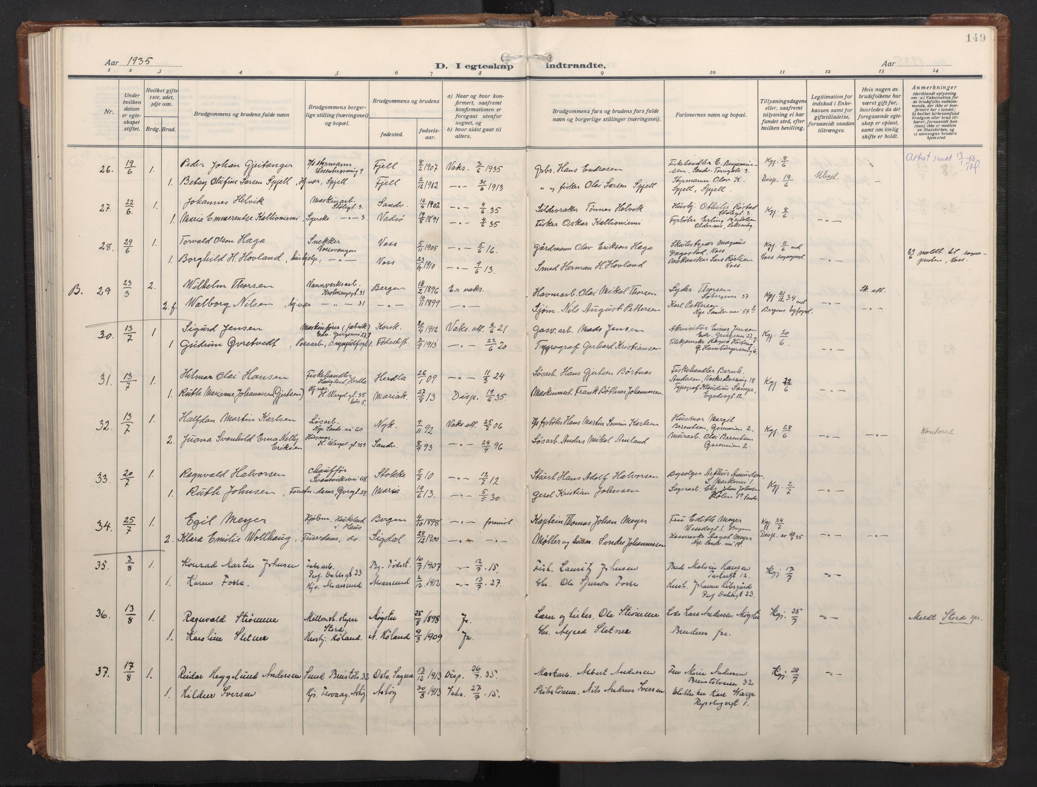 Mariakirken Sokneprestembete, AV/SAB-A-76901/H/Haa/L0016: Parish register (official) no. C 4, 1927-1938, p. 148b-149a