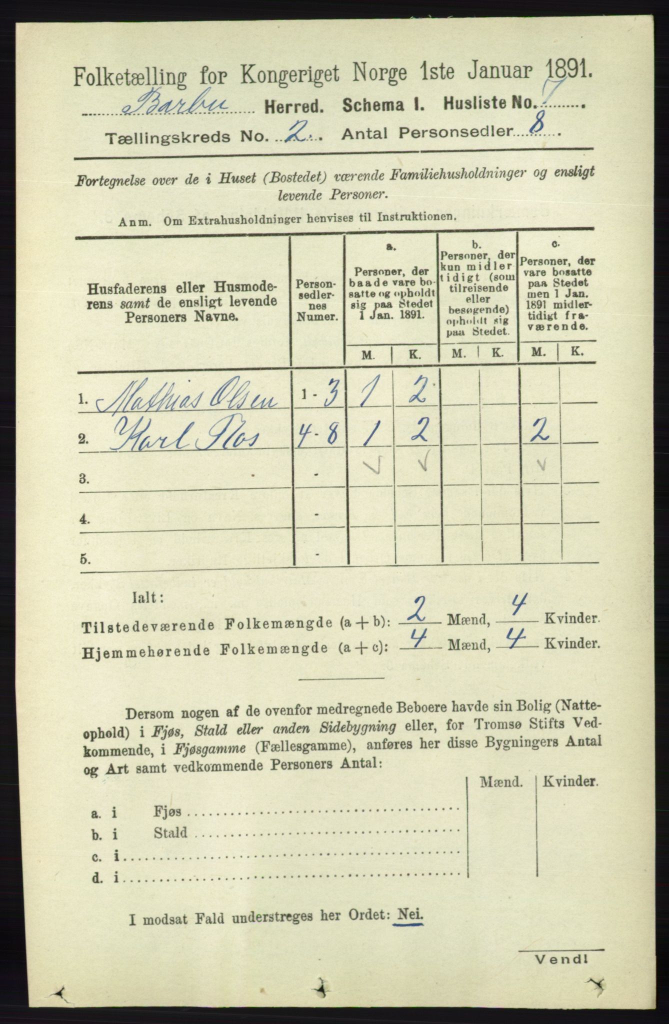 RA, 1891 census for 0990 Barbu, 1891, p. 849