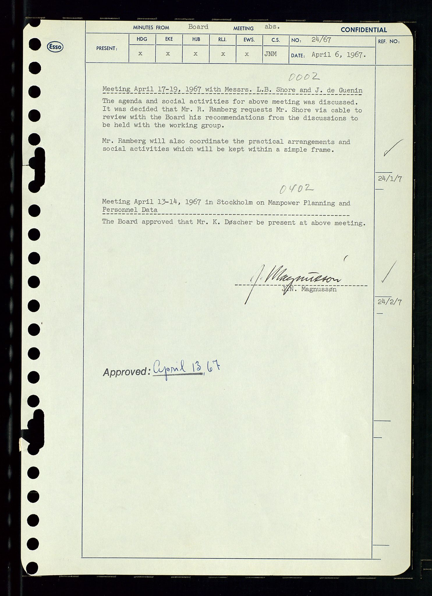 Pa 0982 - Esso Norge A/S, AV/SAST-A-100448/A/Aa/L0002/0003: Den administrerende direksjon Board minutes (styrereferater) / Den administrerende direksjon Board minutes (styrereferater), 1967, p. 49