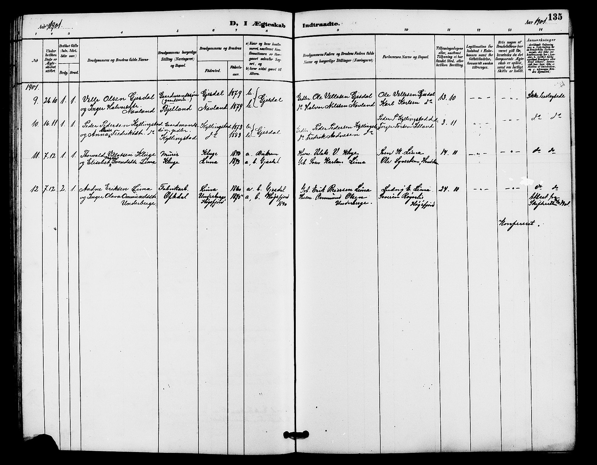 Lye sokneprestkontor, AV/SAST-A-101794/001/30BB/L0008: Parish register (copy) no. B 7, 1887-1901, p. 135