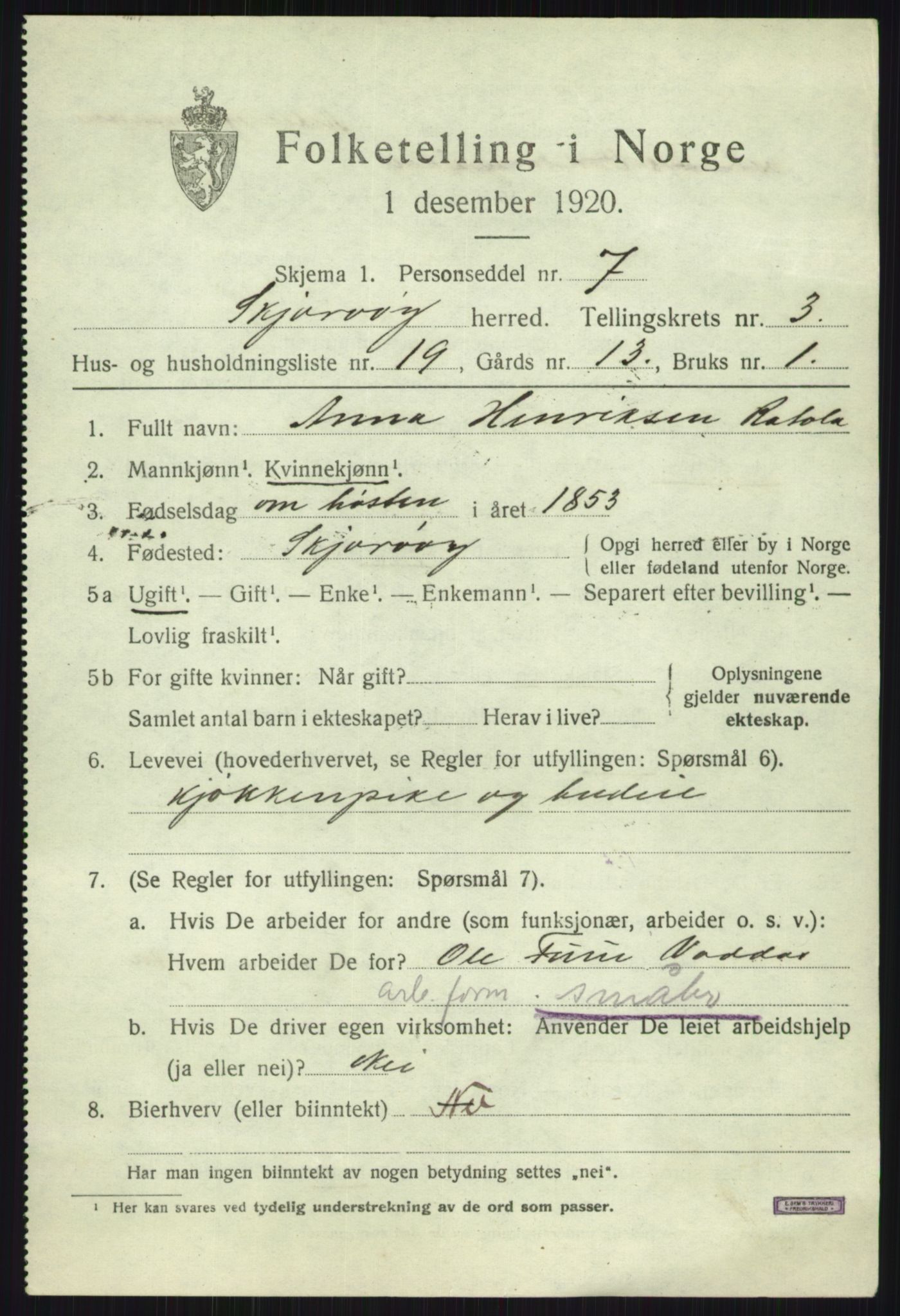 SATØ, 1920 census for Skjervøy, 1920, p. 2423