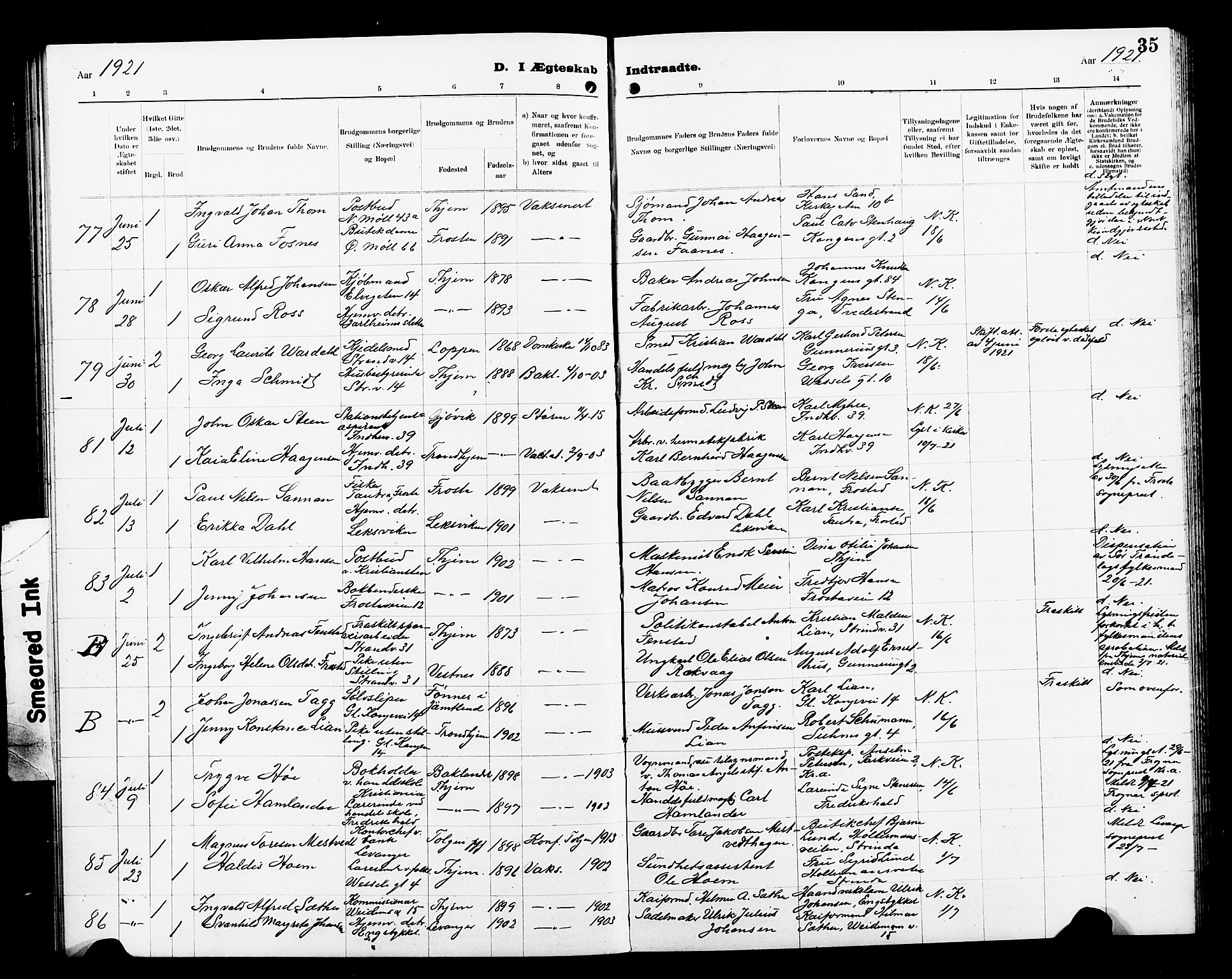 Ministerialprotokoller, klokkerbøker og fødselsregistre - Sør-Trøndelag, AV/SAT-A-1456/605/L0257: Parish register (copy) no. 605C04, 1916-1922, p. 35